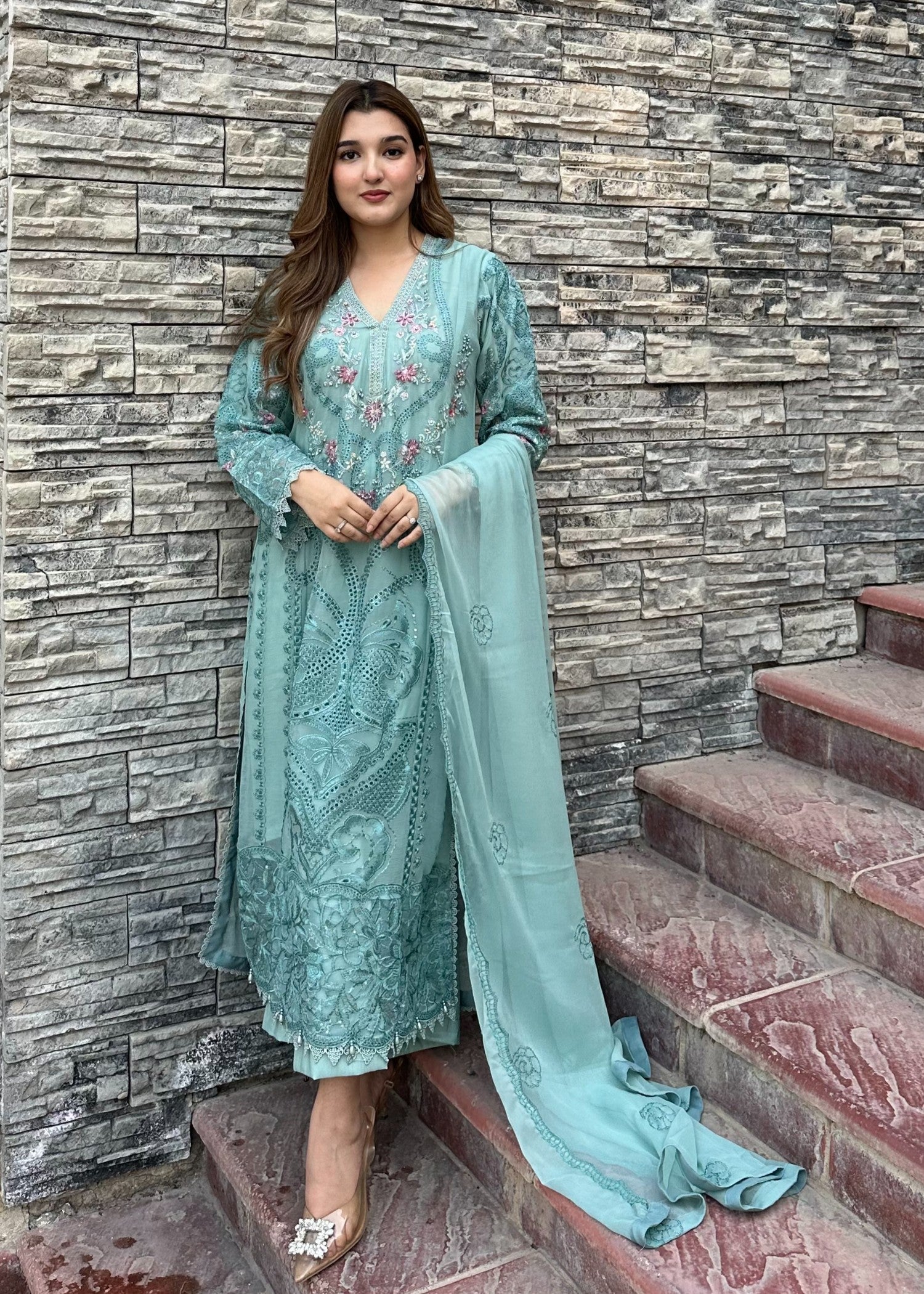 Pehnawa By Bin Akram’s Aqua Glow Pret | Chiffon Kurta Set Women 3pcs