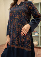 Naaz Couture Pashmina Wool Embroidered Coord Set Navy Blue Women 2pcs