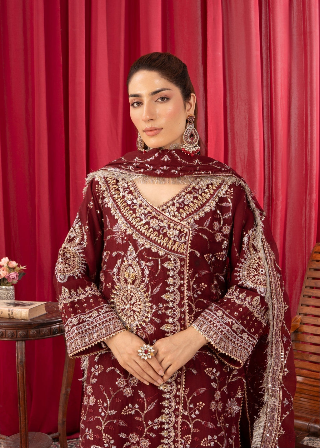 Four Season Boutique SAJAL CRUSH PLAZZO MARRON Women 3pcs