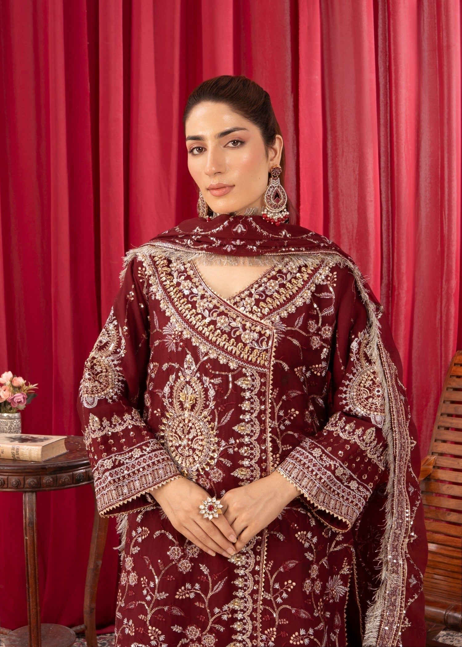 Four Season Boutique SAJAL CRUSH PLAZZO MARRON Women 3pcs