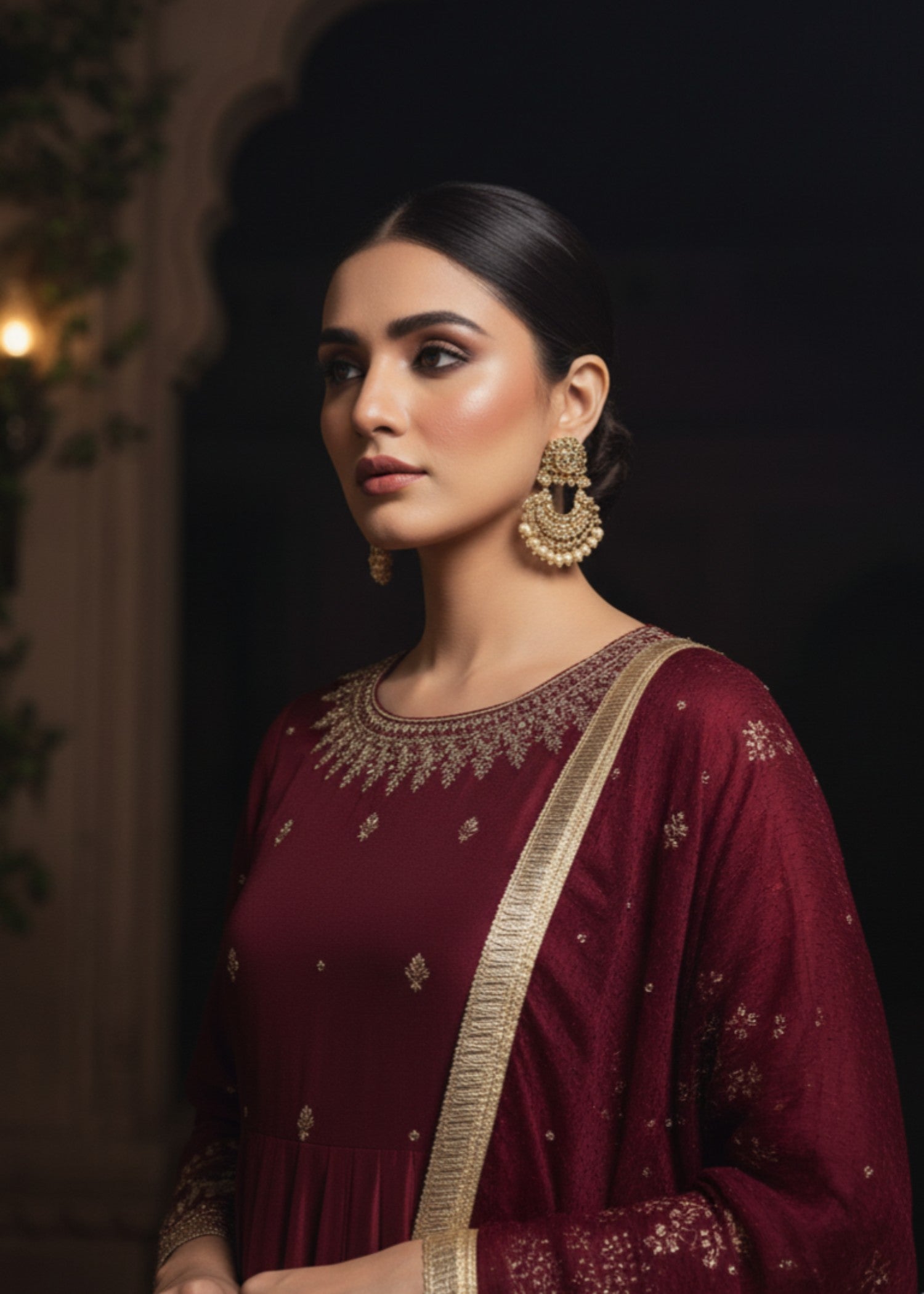 Pehnawa By Bin Akram’s Maroon Bloom | Kattan Silk Maxi Women 3pcs