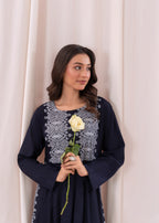 Laal Kurti Blue White printed long kurta D118 Women 1pcs