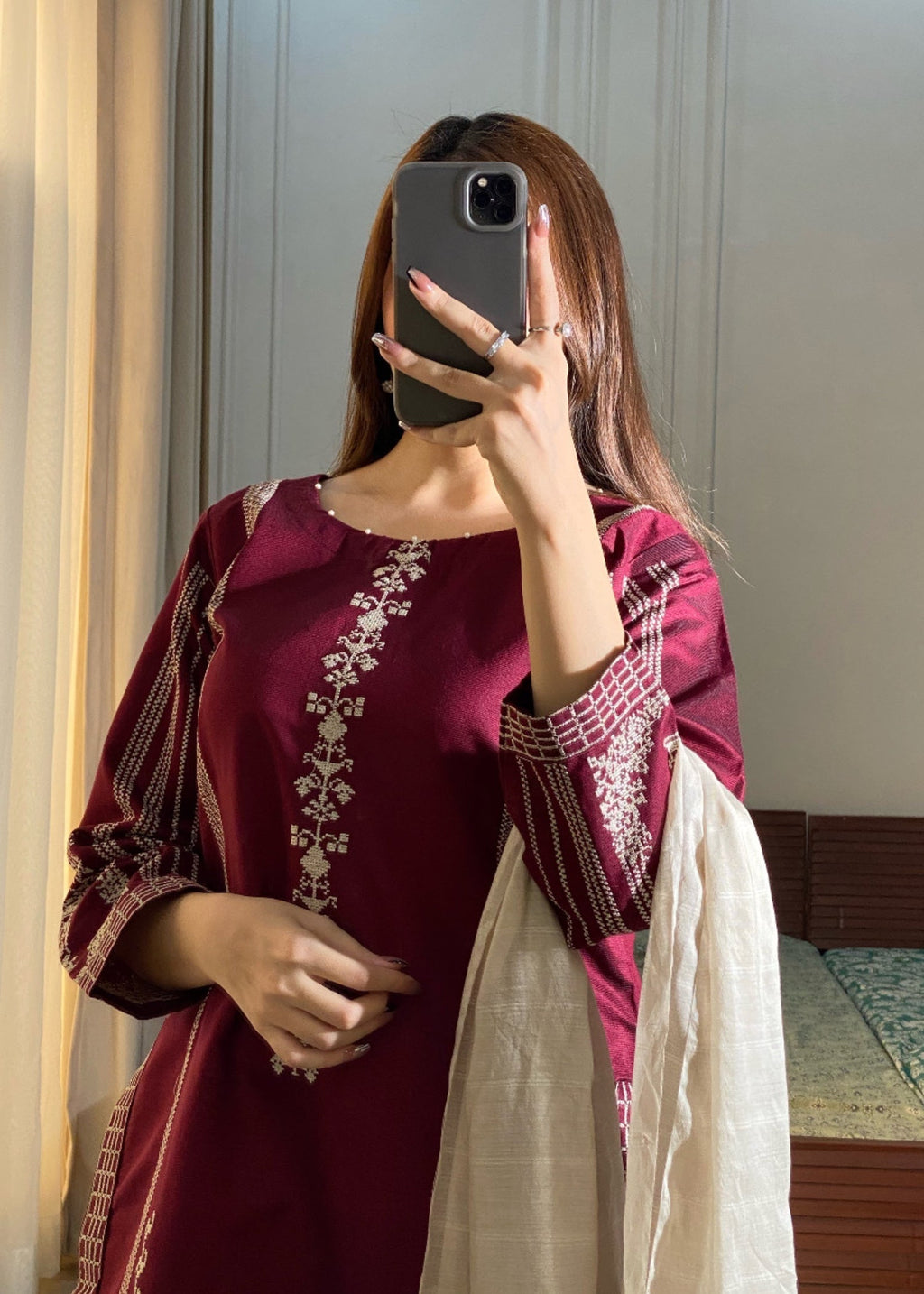 Ayesha B burgundy shanzy) Women 3pcs