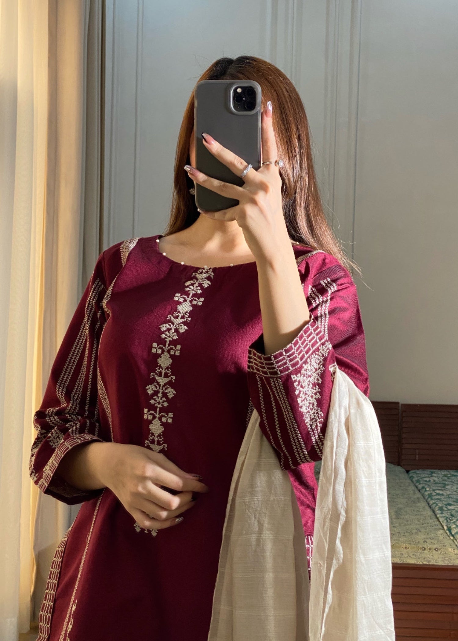 Ayesha B burgundy shanzy) Women 3pcs