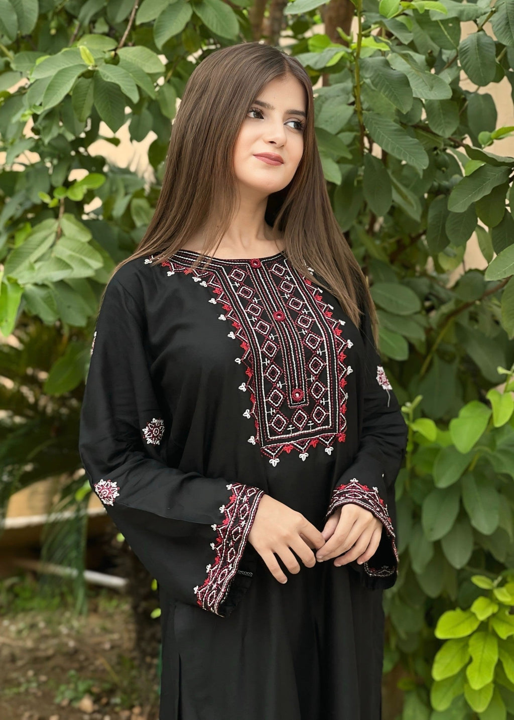 Tehzeeb Libas Midnight Maroon Embroidered Linen Suit Women 2pcs