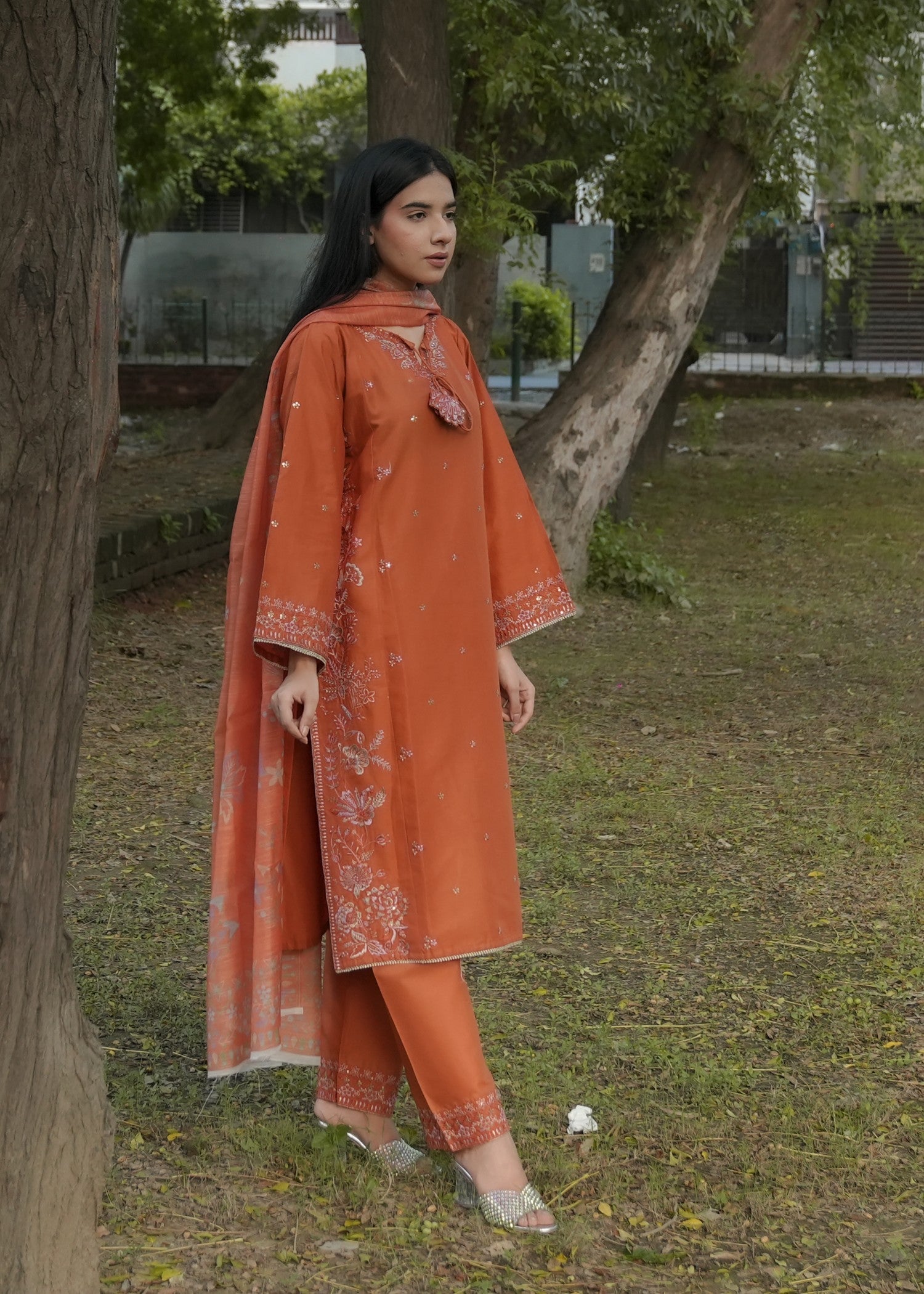 Attirepret – Elegant Rust Cotton Suit Women 3pcs
