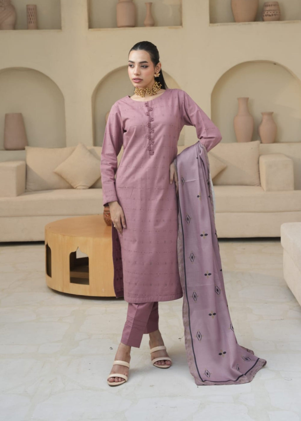 Designer Rack khadar jaccard mauve pink Women 3pcs