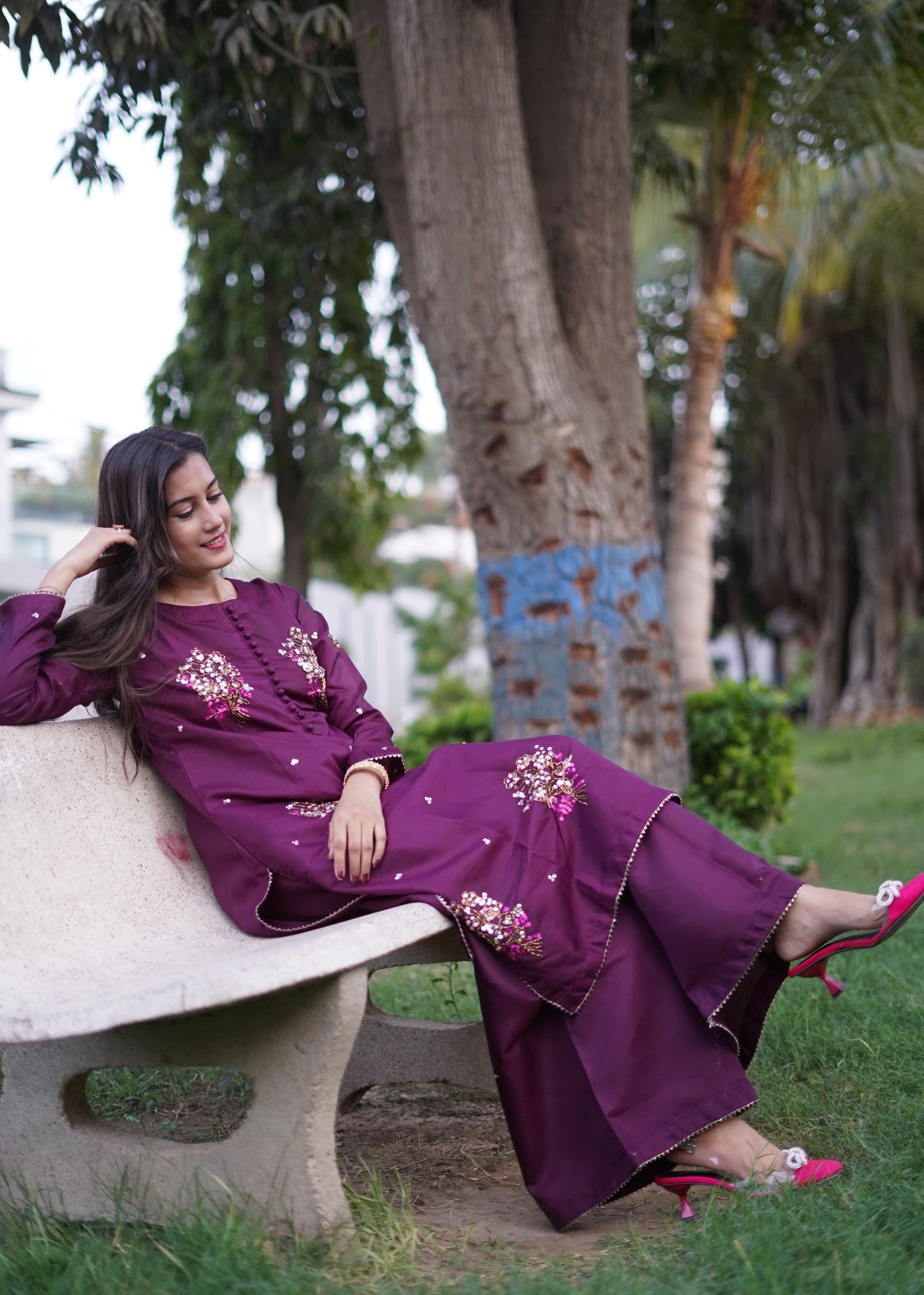 Suits By Sadia PURPLE SILK Women 3pcs