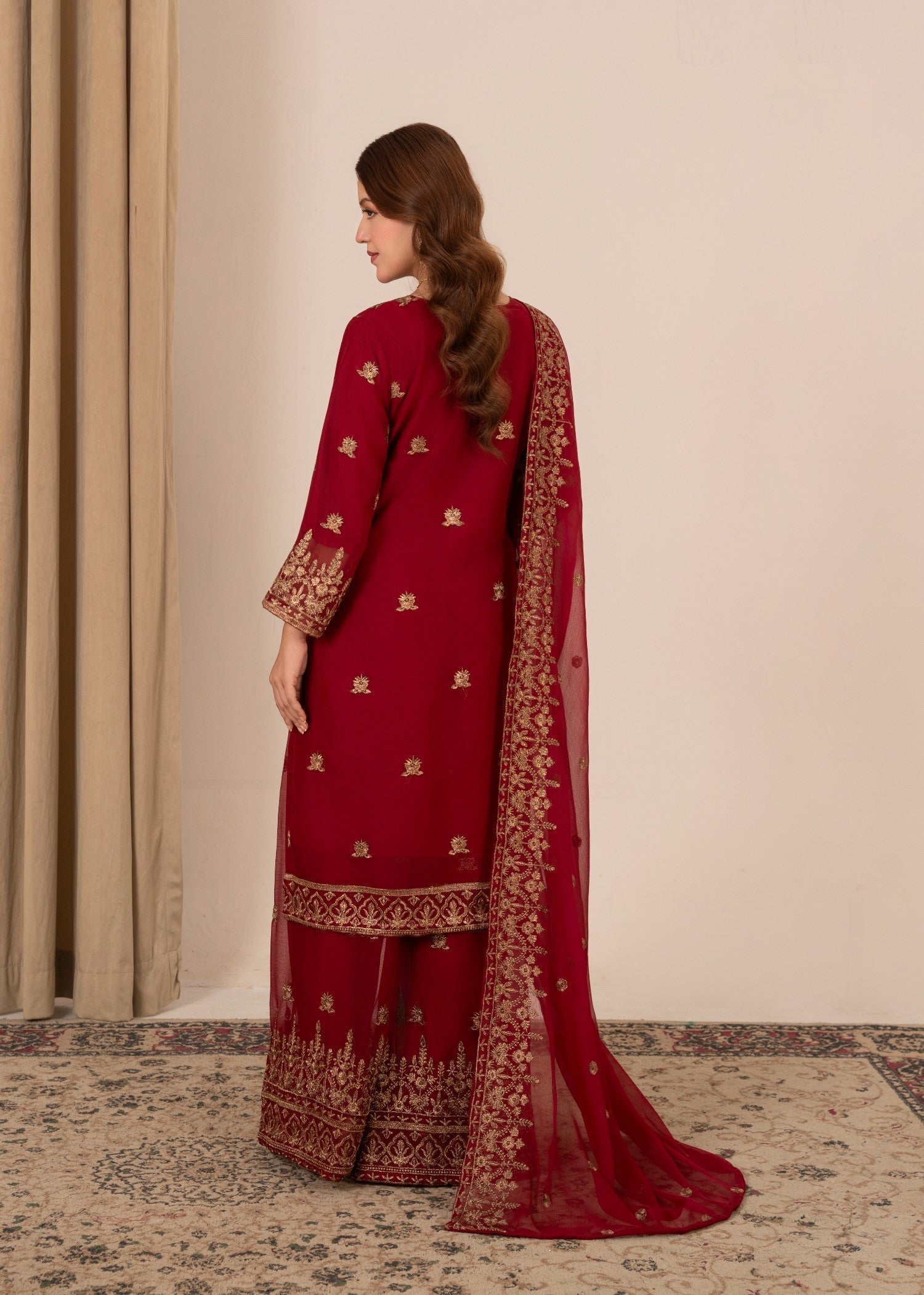 Four Season Boutique YUMNA PLAZZO MAROON Women 3pcs