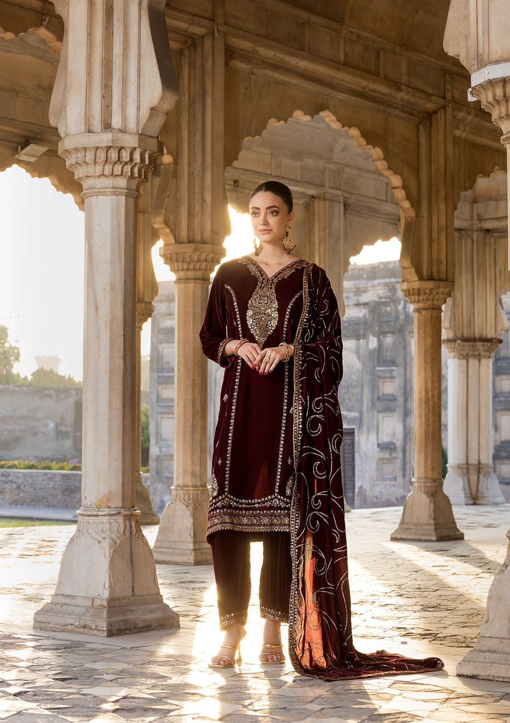 Bin Tayyab BT006529 RED MRN Women 3pcs