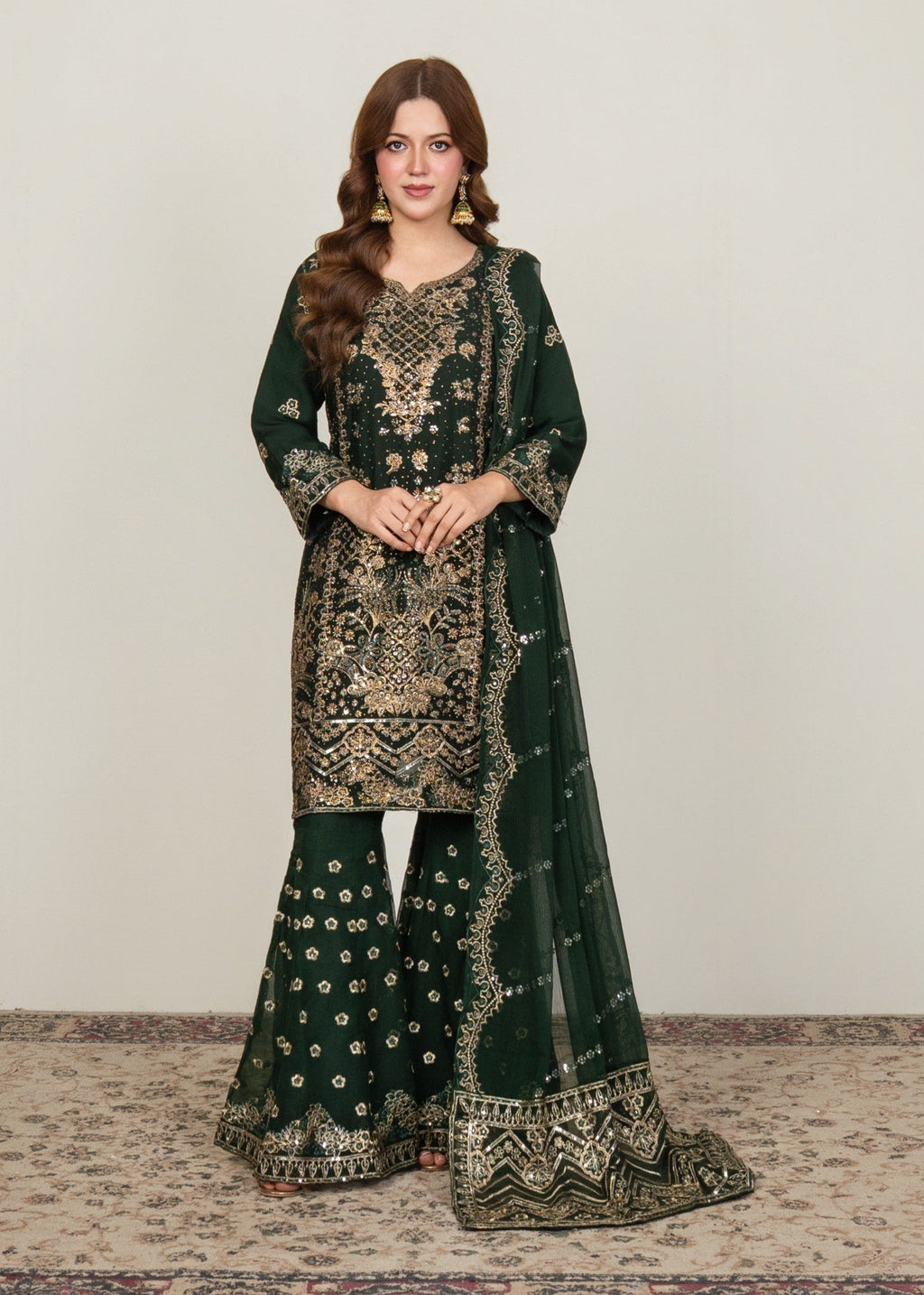 Four Season Boutique MAHAJABEEN BOTTLE GREEN Women 3pcs