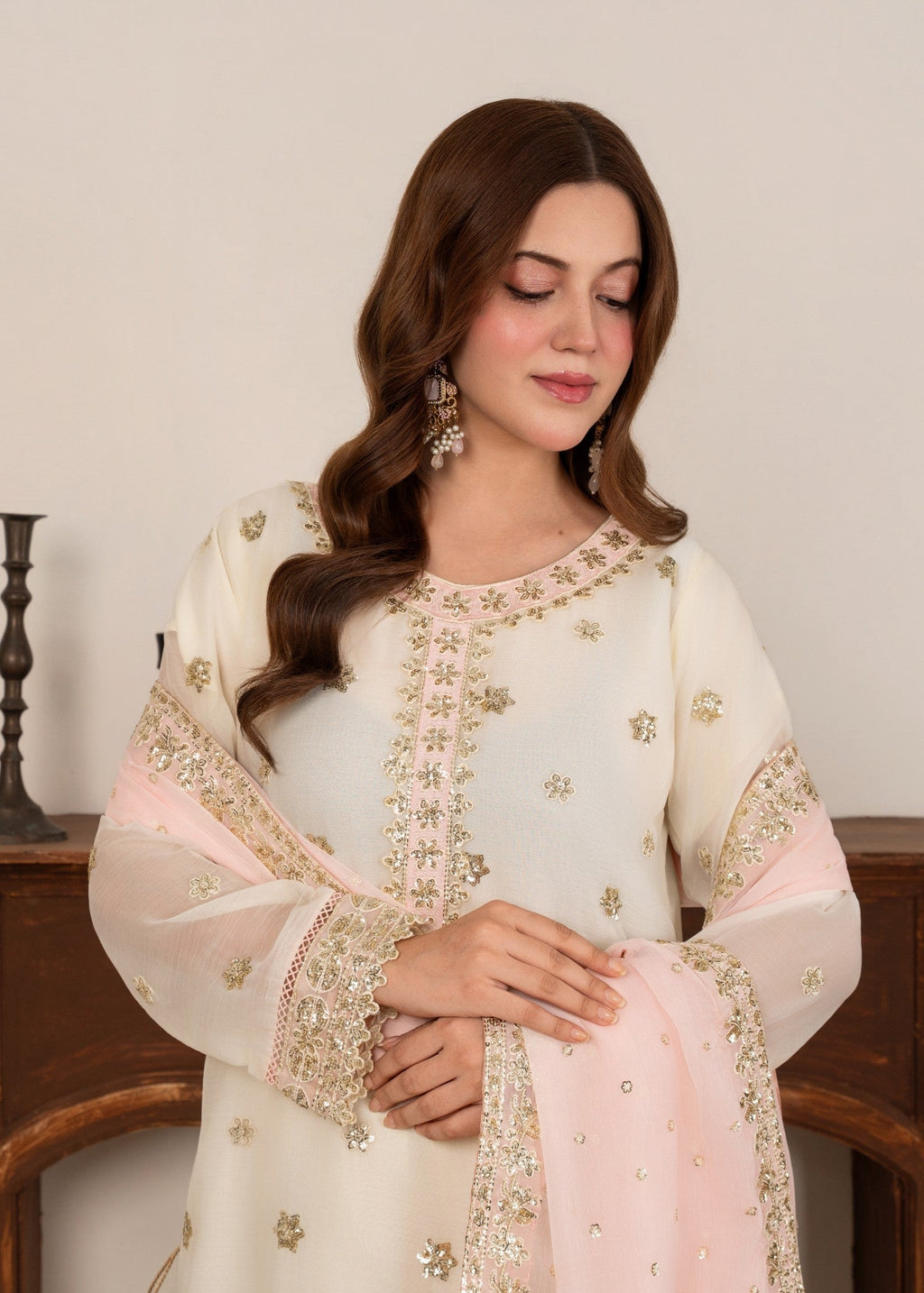 Four Season Boutique HASEEN PLAZZO CREAM Women 3pcs