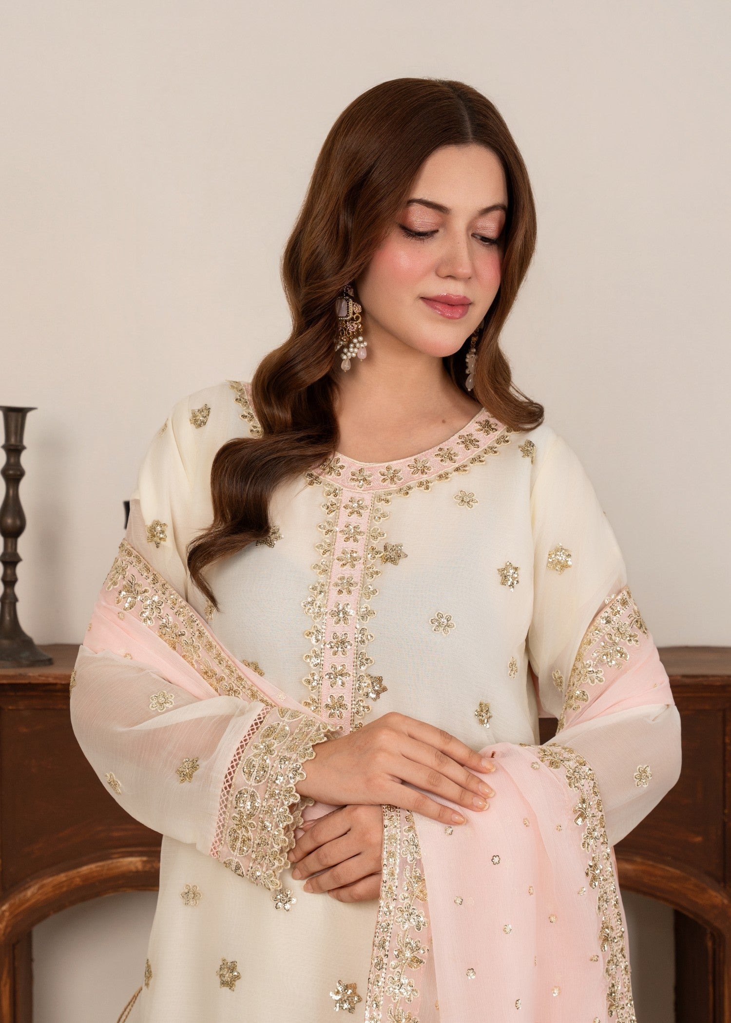 Four Season Boutique HASEEN PLAZZO CREAM Women 3pcs