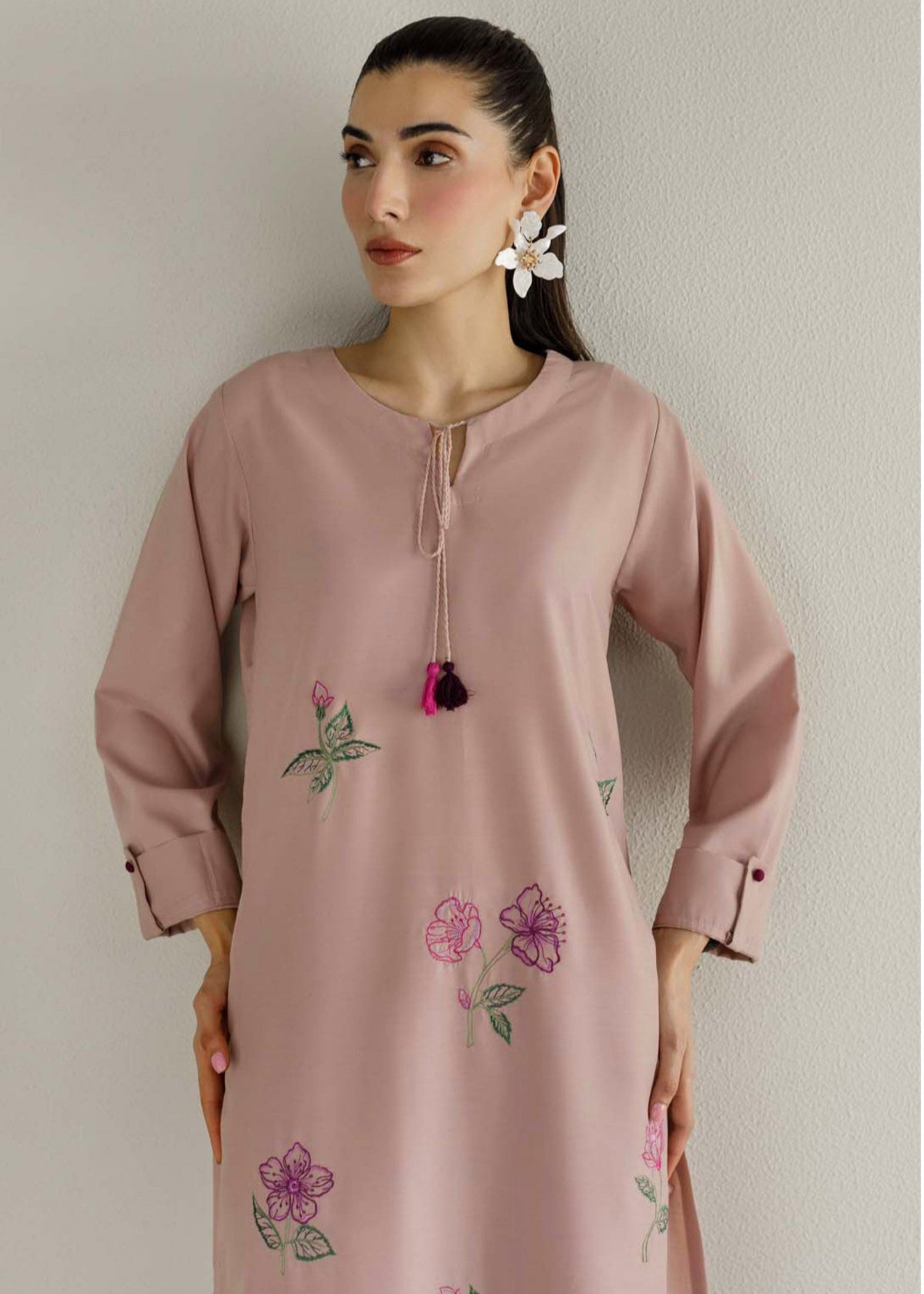 Peach Republic Tea Pink Embroidered Dress 01 Women 2pcs