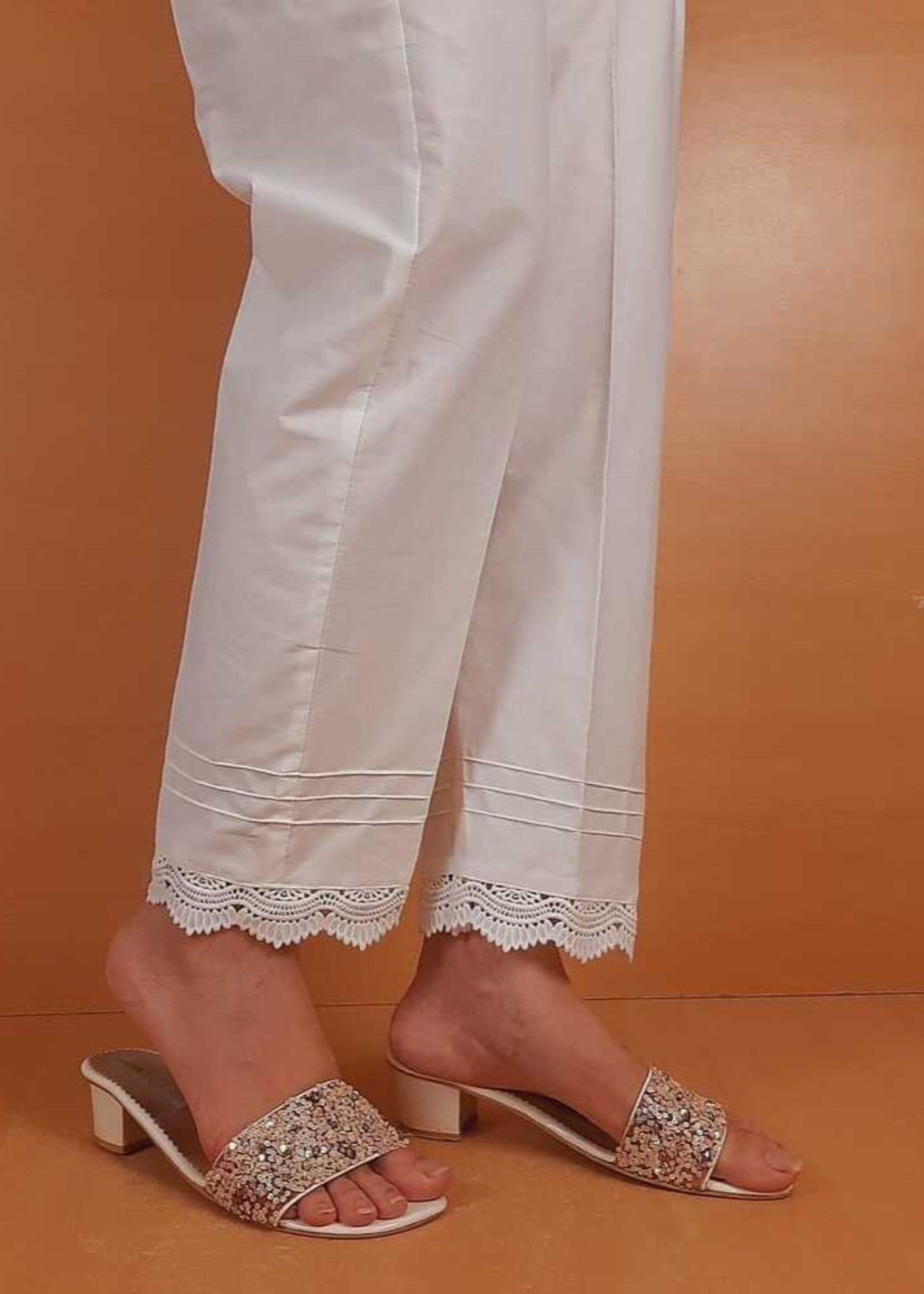 Zardi Cotton Trouser With Bottom Lace White ZT319 Women 1pcs
