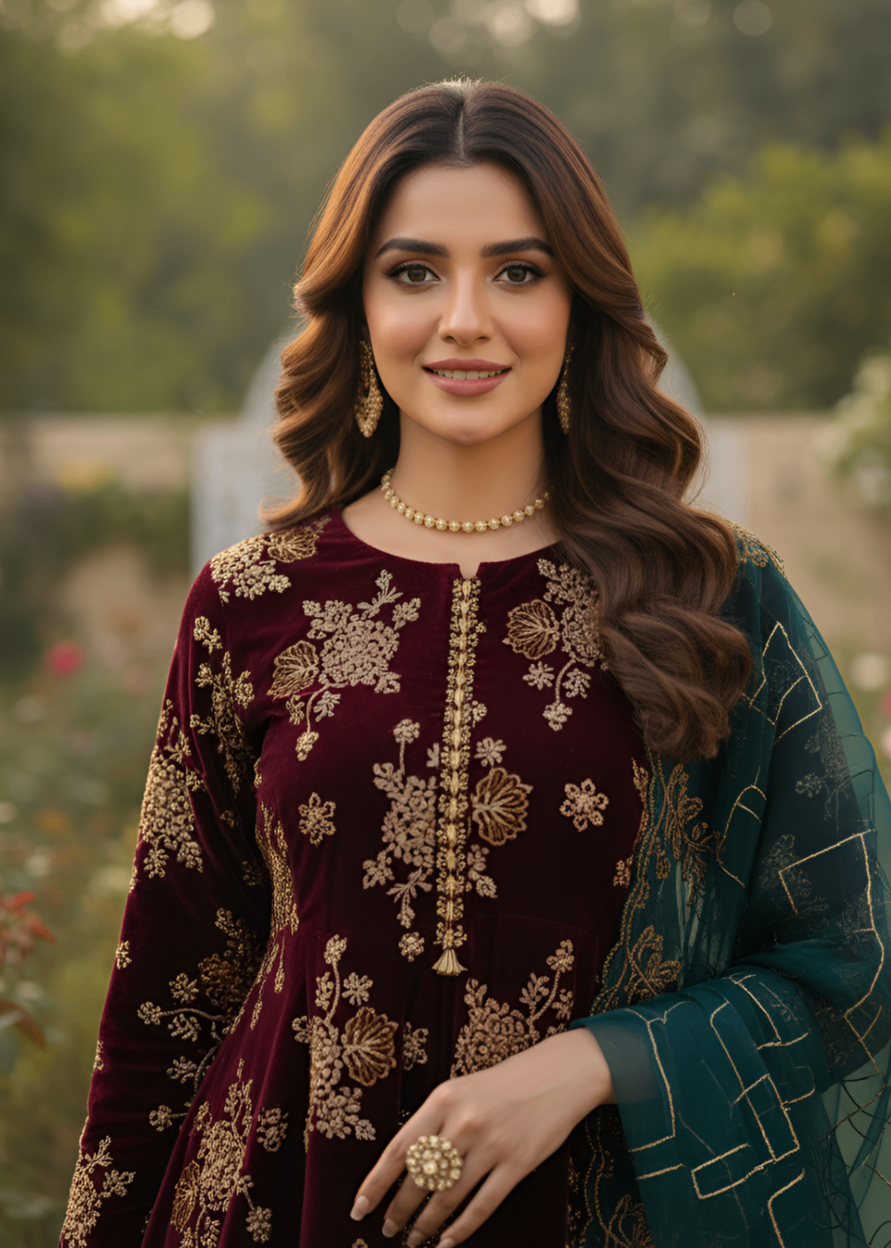 MMG Garments SHEHNAI|VELVET EMBROIDERED D FROCK MAROON Women 3pcs