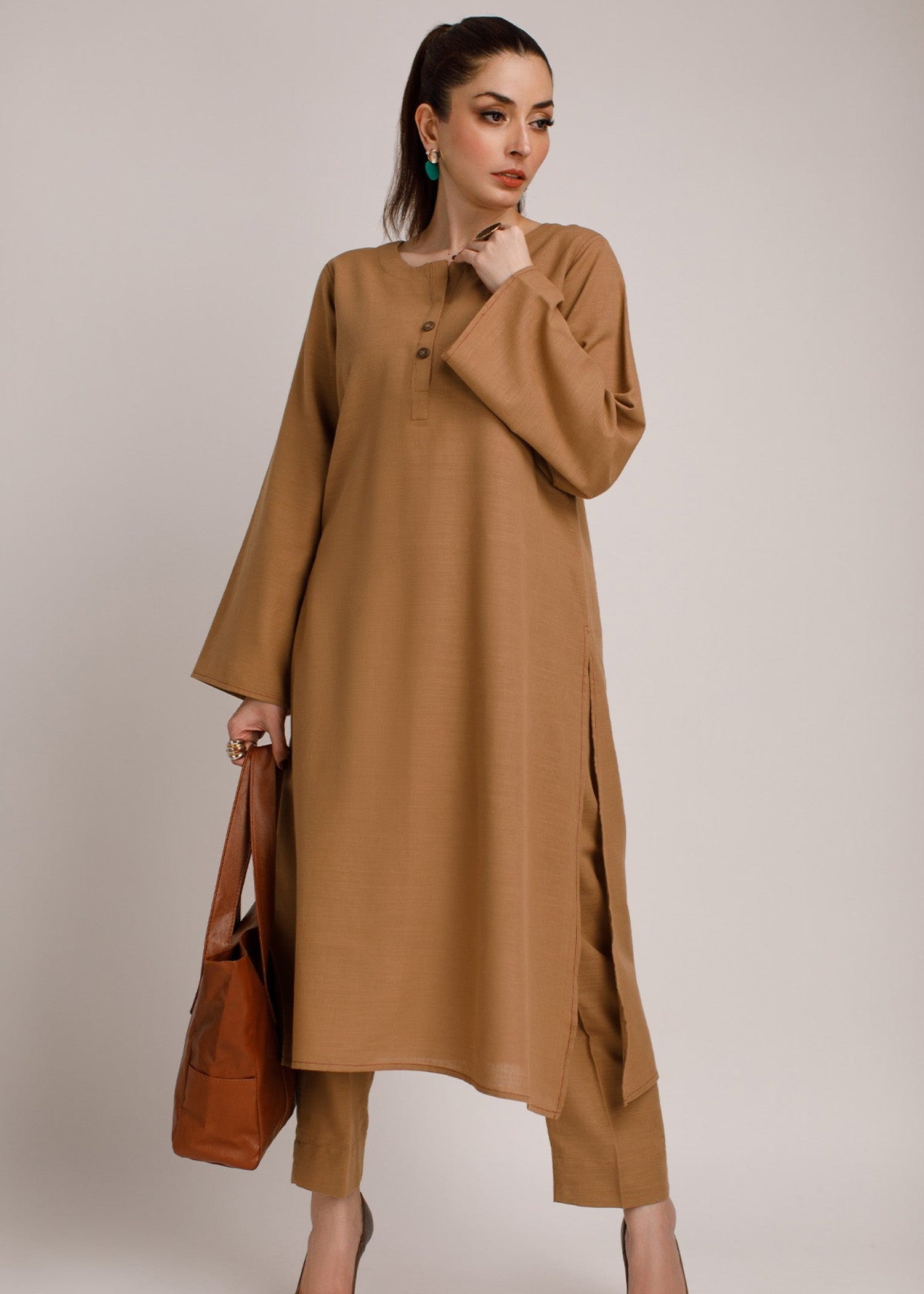 Peach Republic Pastel Brown Khaddar Suit Women 2pcs