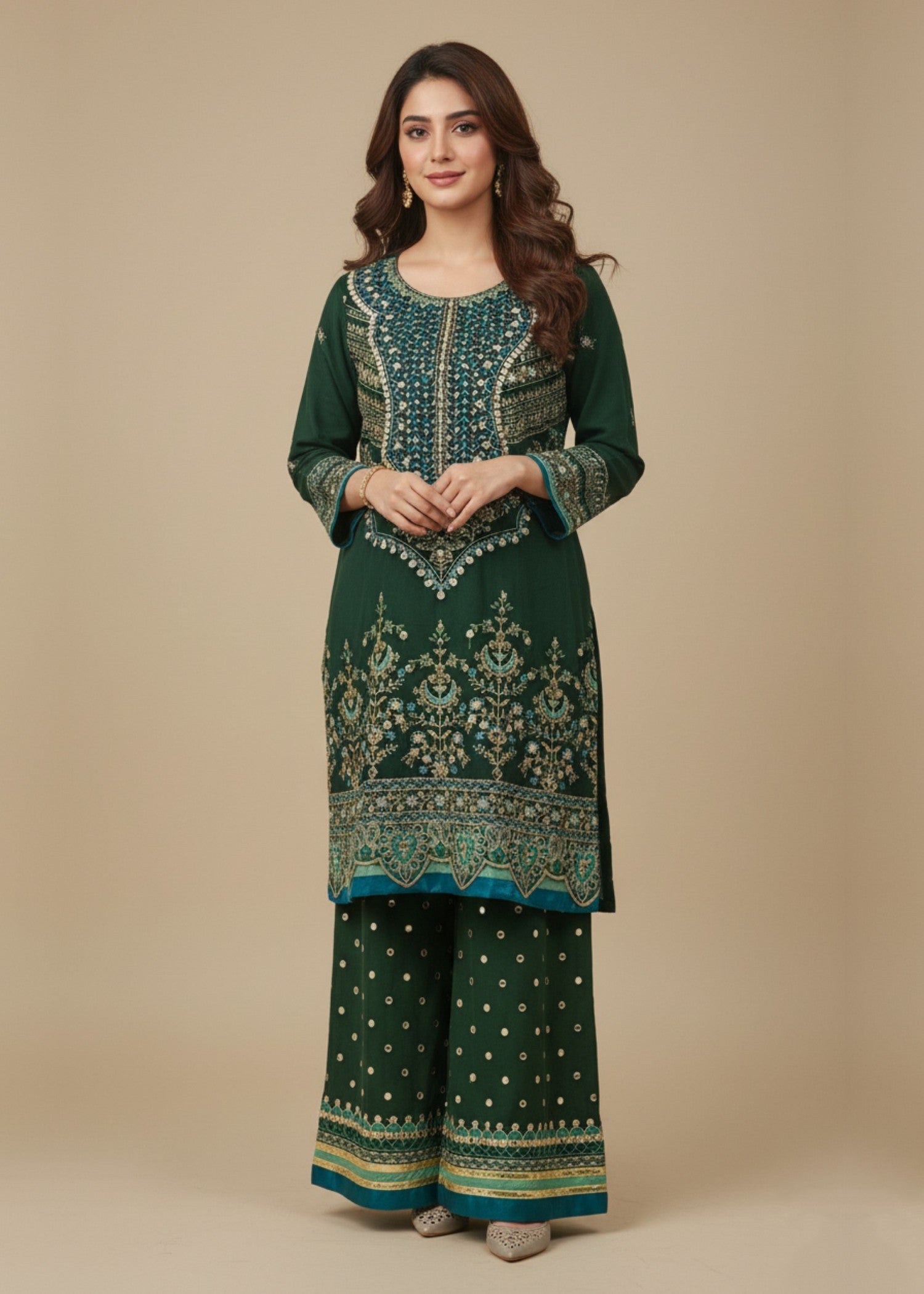 Diara Couture ZEENAT US 595 BOTTLE GREEN Women 3pcs