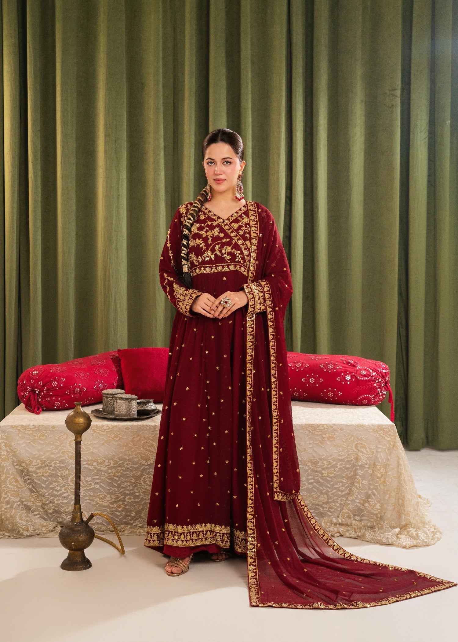 Qasim Anwer By Chandni Bridals MAHSATI (MAROON) Women 3pcs