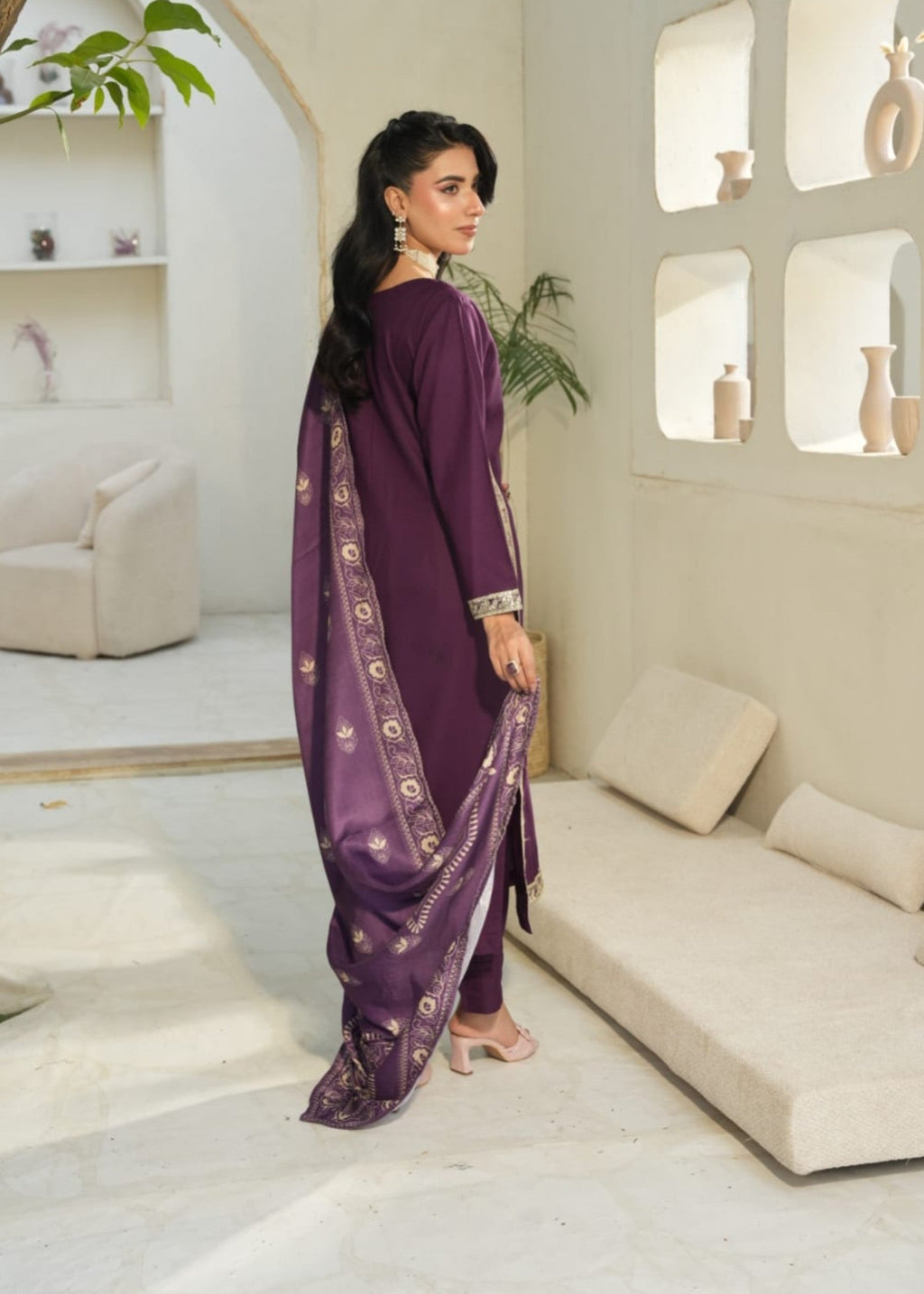 Designer Rack Dhanak embraided purple Women 3pcs