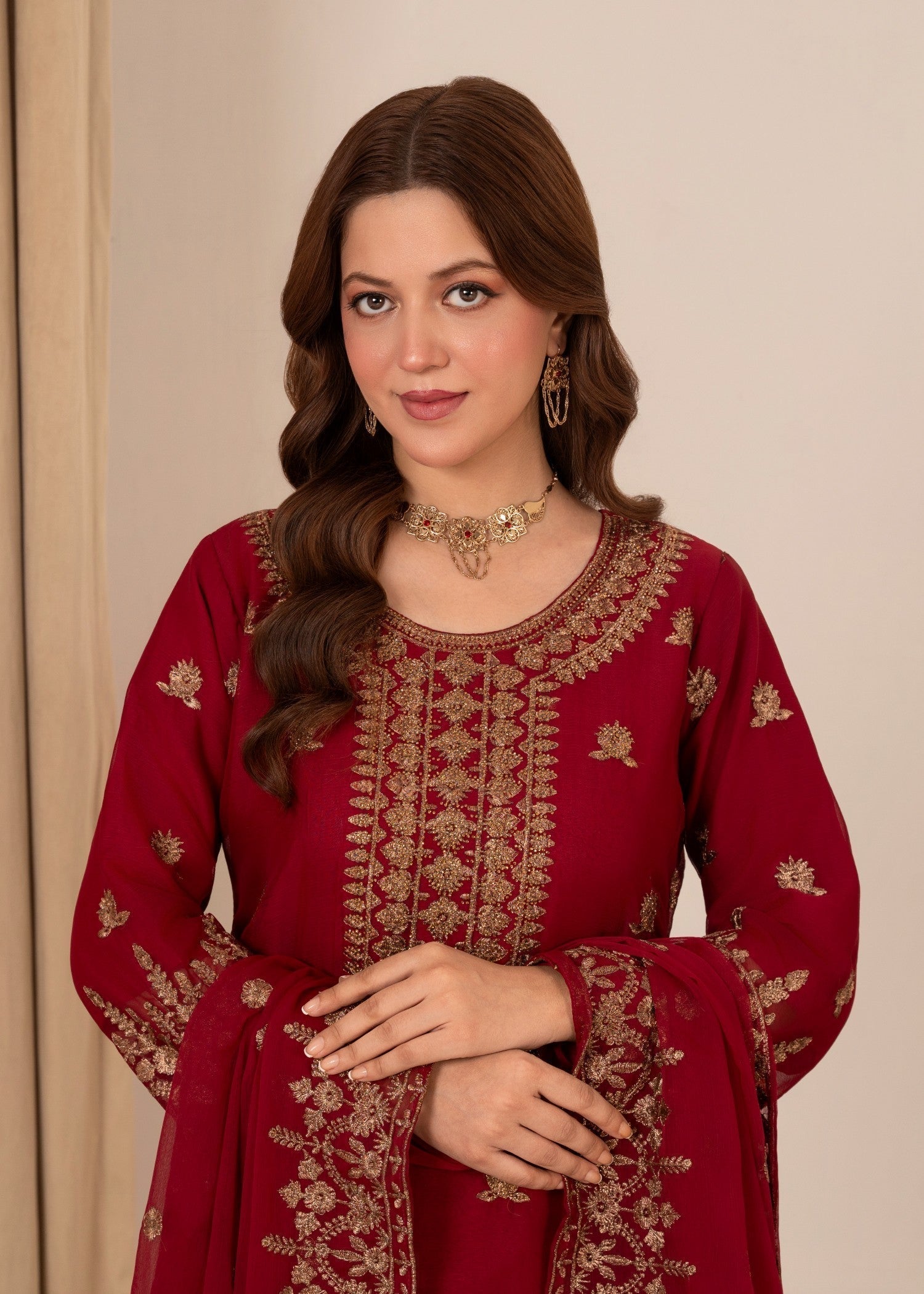 Four Season Boutique YUMNA PLAZZO MAROON Women 3pcs