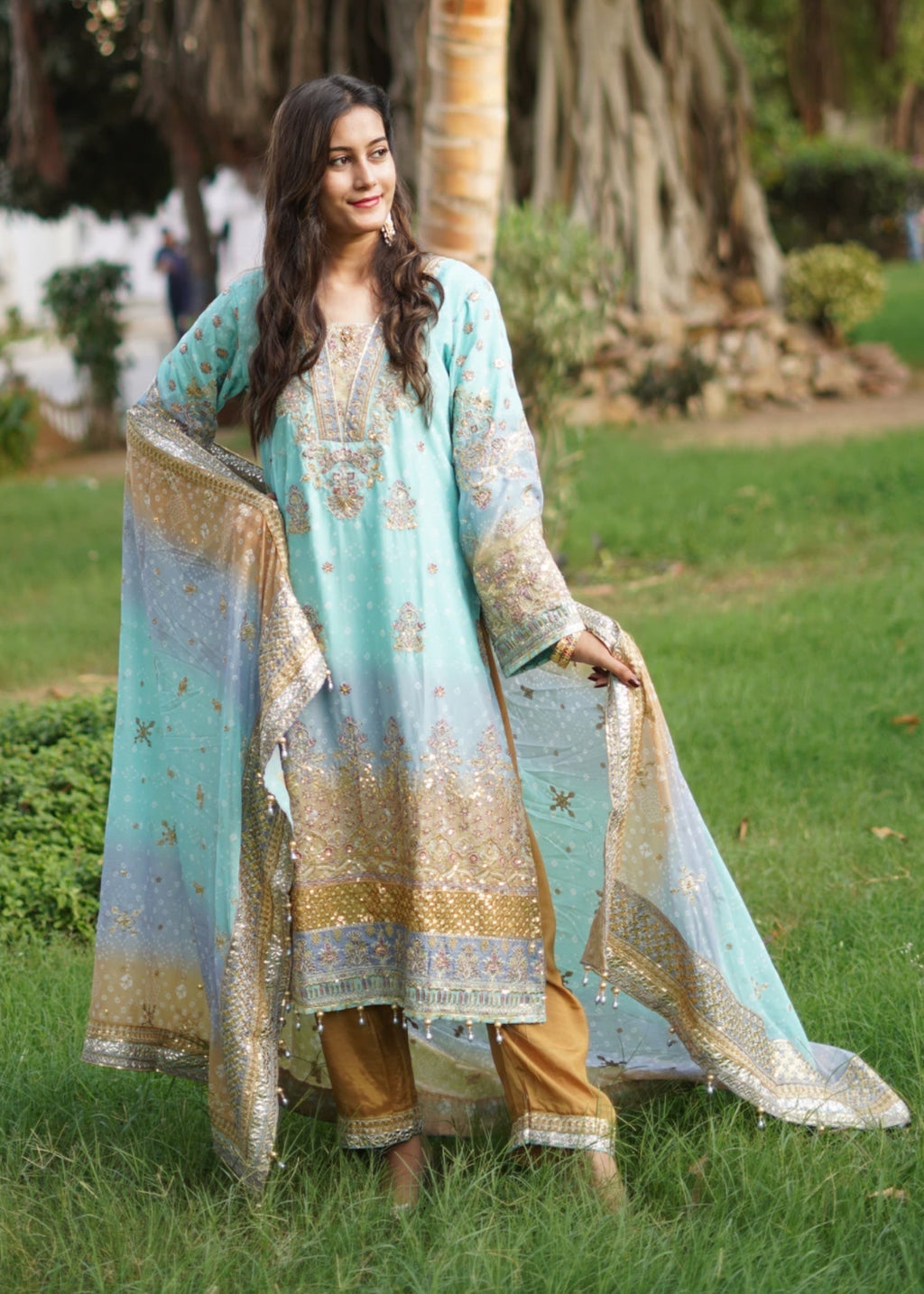 Suits By Sadia Aquamarine chiffon Women 3pcs