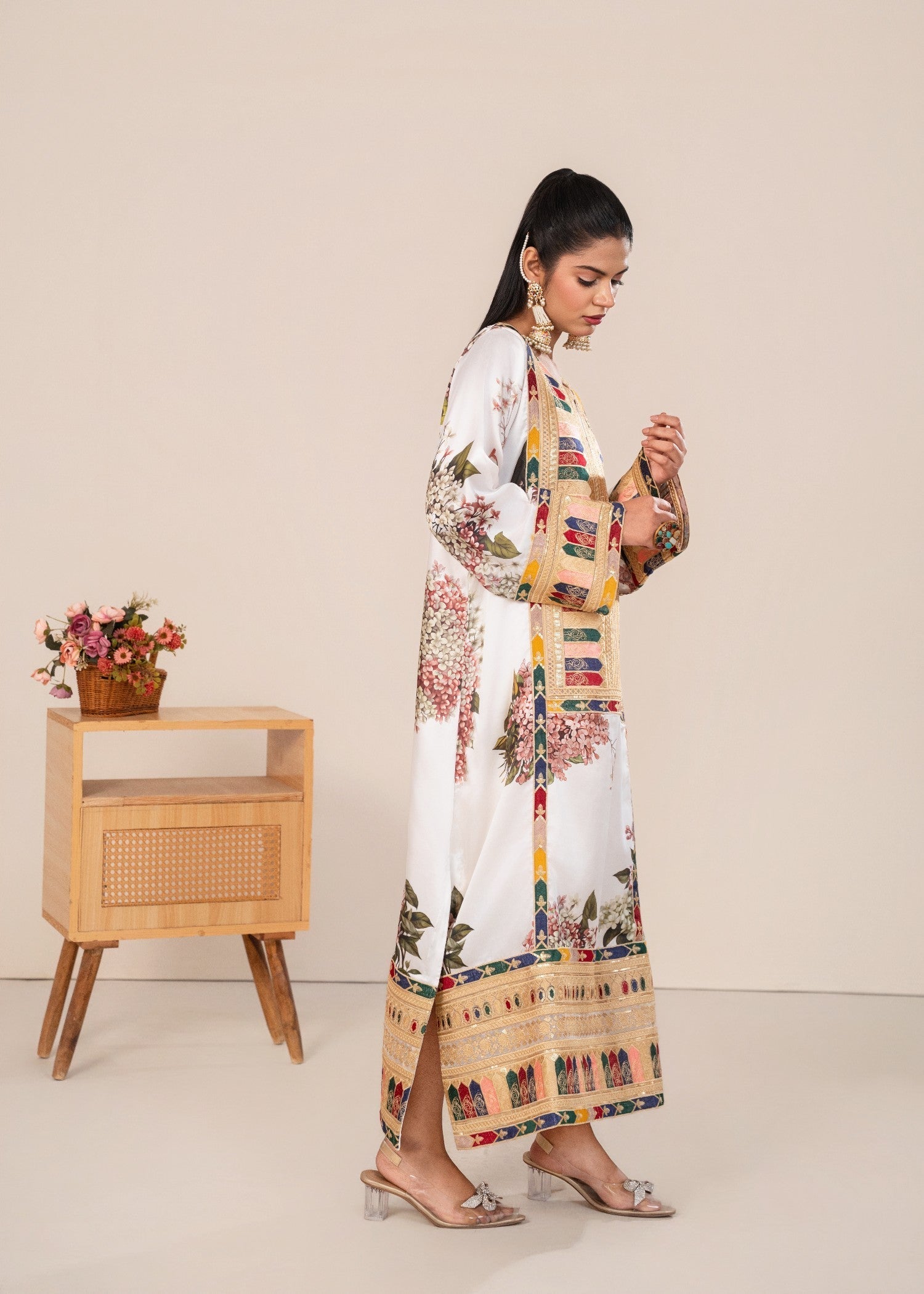 Rajdulari Kareena White Silk Kaftan Women 1pcs