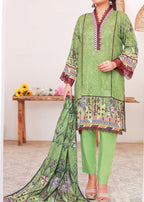 Green Printed lawn stitched suit Women 3pcs