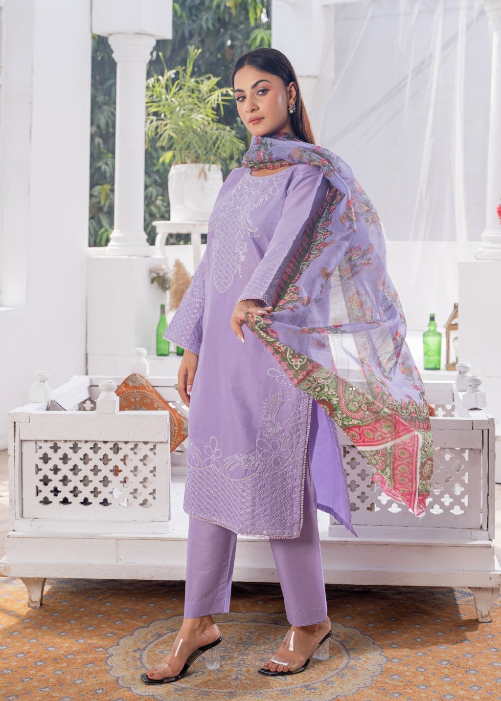 Sajfi Closet Luxury Cotton Stitched Suit for Women | Lavender Women 3pcs