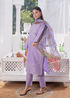 Sajfi Closet Luxury Cotton Stitched Suit for Women | Lavender Women 3pcs