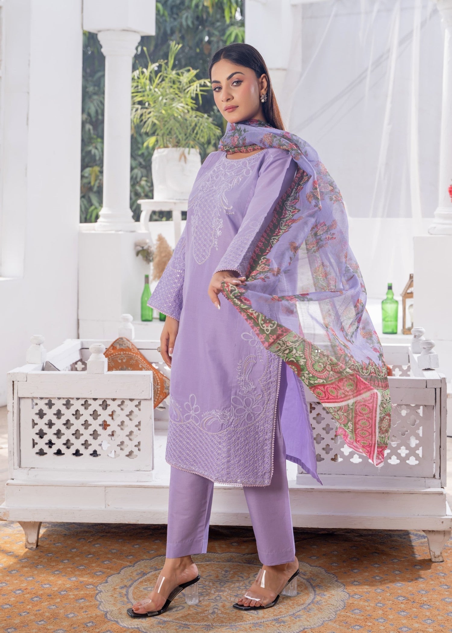 Sajfi Closet Luxury Cotton Stitched Suit for Women | Lavender Women 3pcs