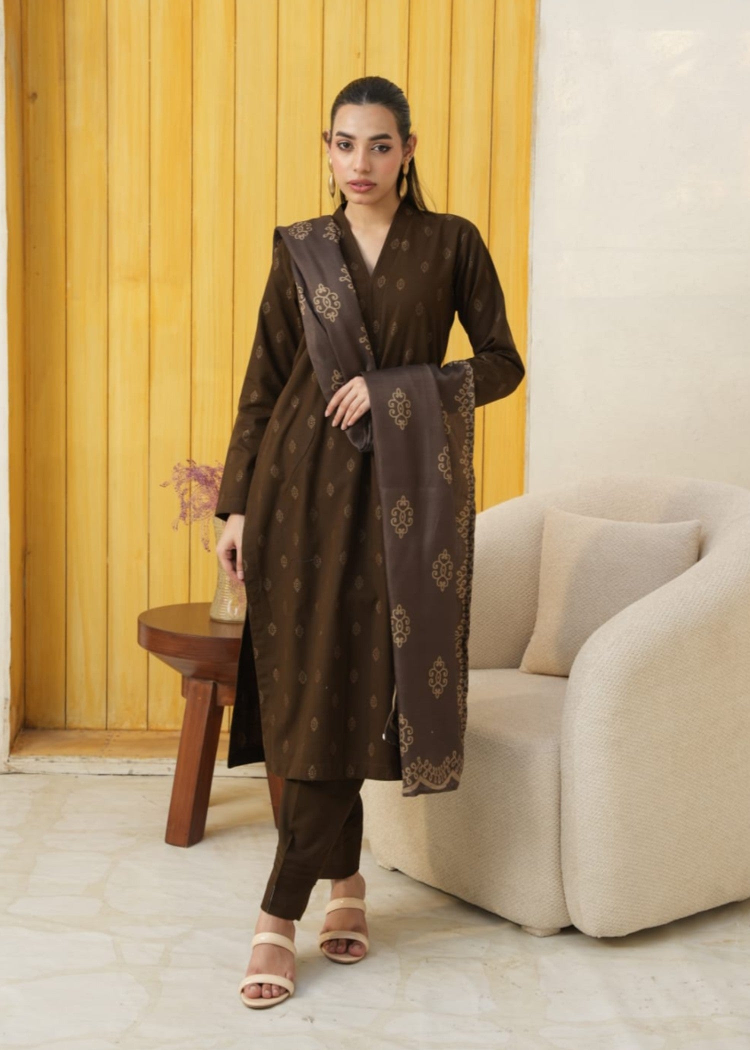 Designer Rack khadar jaccard brown Women 3pcs