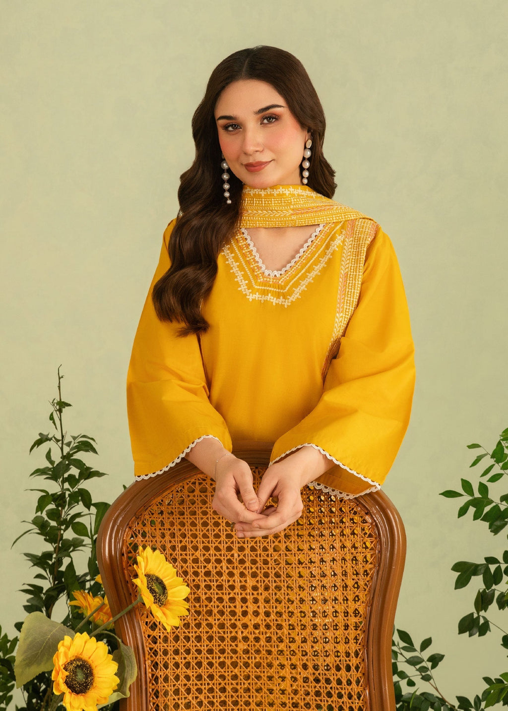 Chaudhary Arts Lime Embroidered Women 3pcs