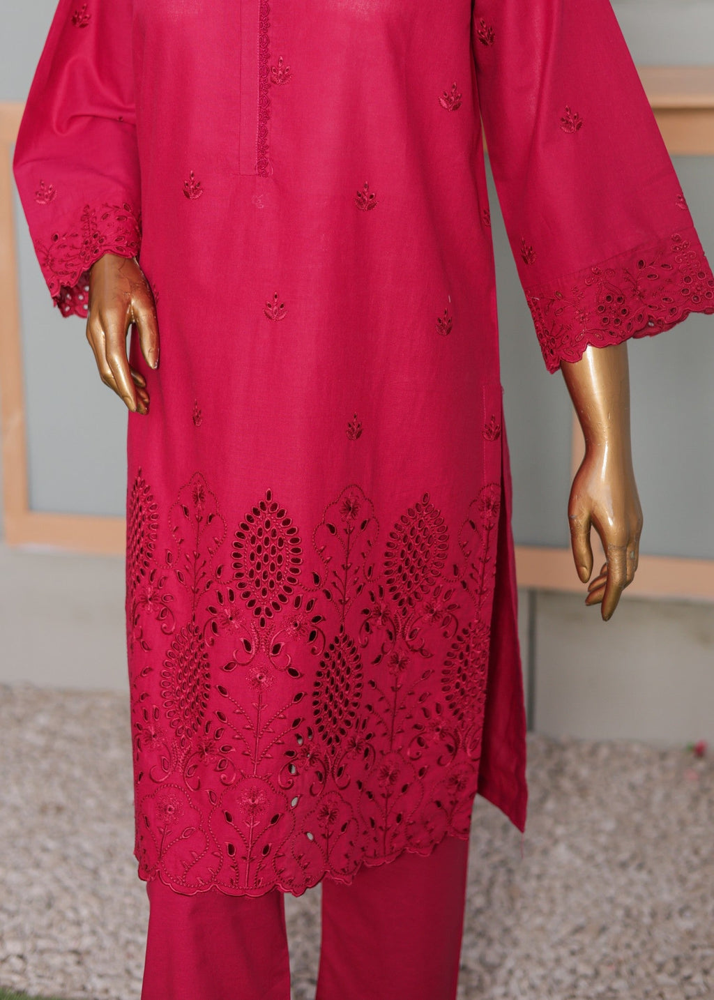 Suntex Fabrics CO ORDS Shocking Pink Chikan Kari Women 2pcs