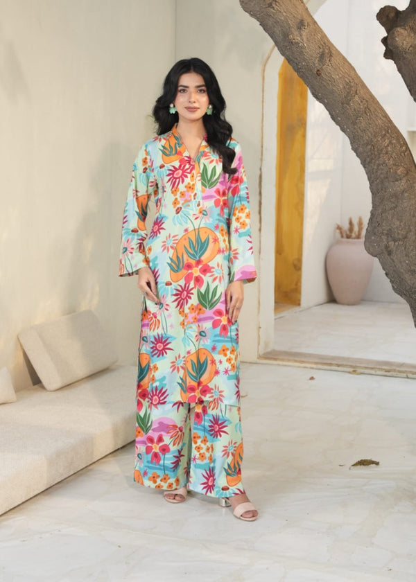 Designer Rack linen co ord set ice blue Women 2pcs