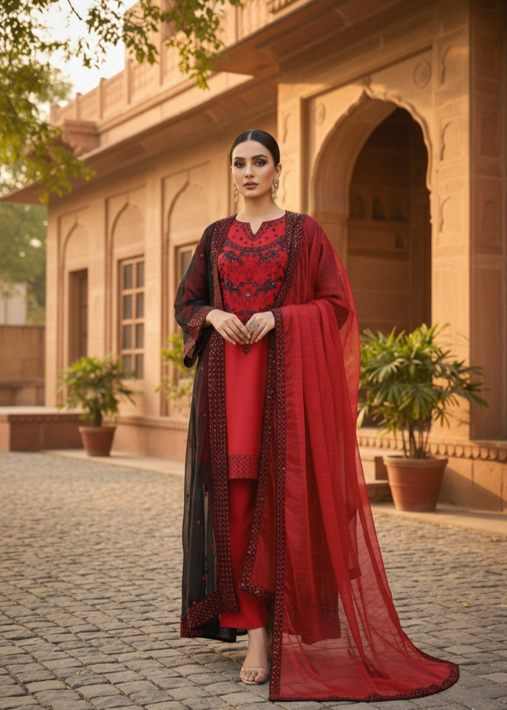 MMG Garments NAYELAH| EMBROIDERED GOWN SET RED MMG 1089 Women 4pcs
