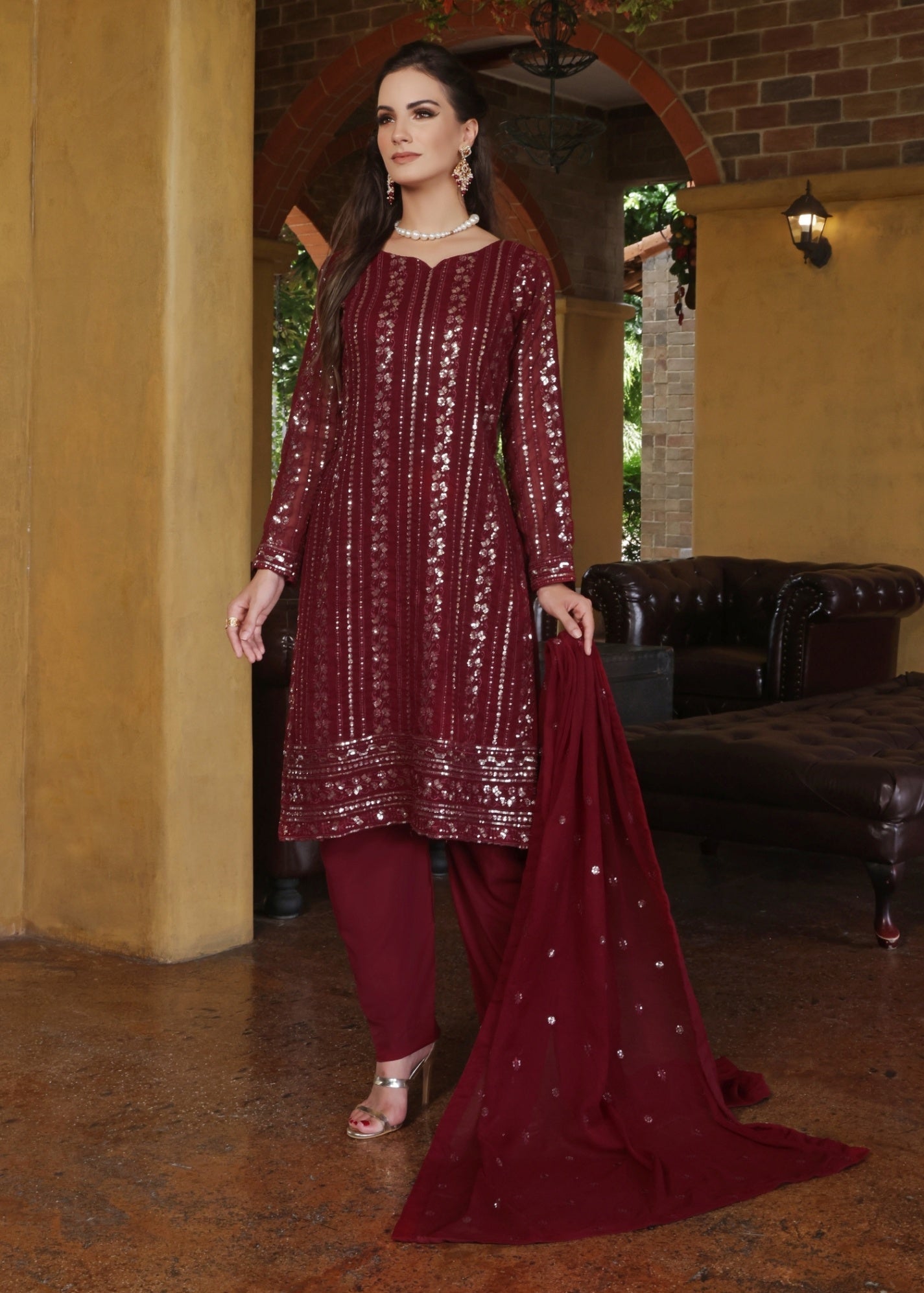 Abaan Zohan Chandni Maroon Women 3pcs