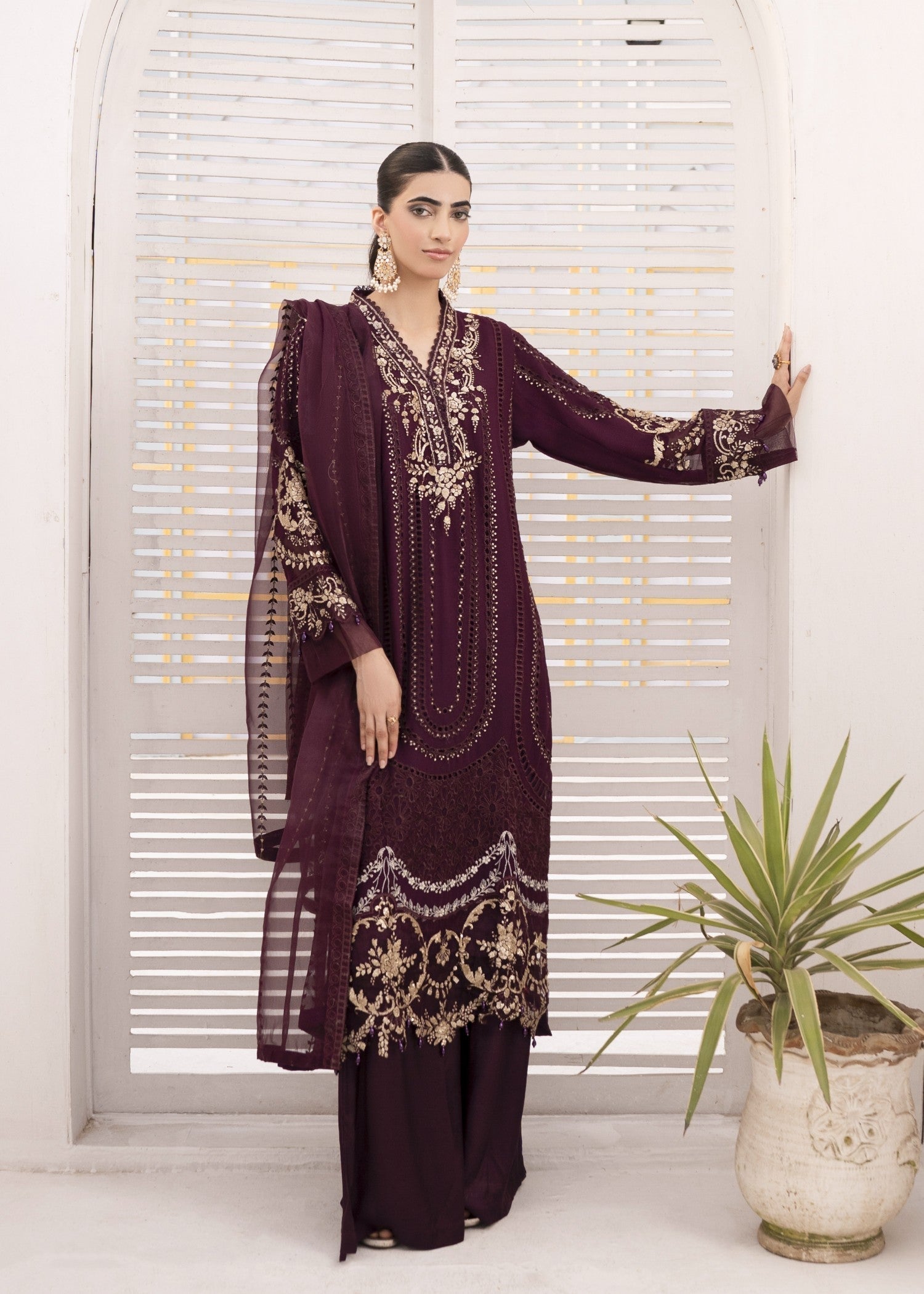 Pehnawa By Bin Akram’s Plum Glamor | Chiffon Women 3pcs