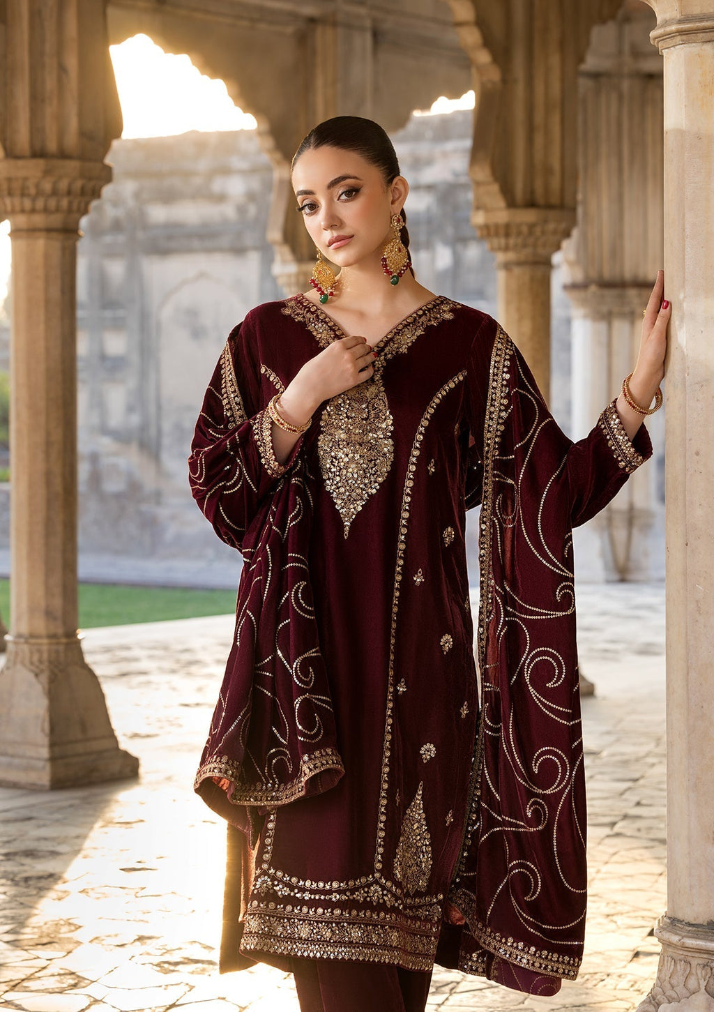 Bin Tayyab BT006529 RED MRN Women 3pcs