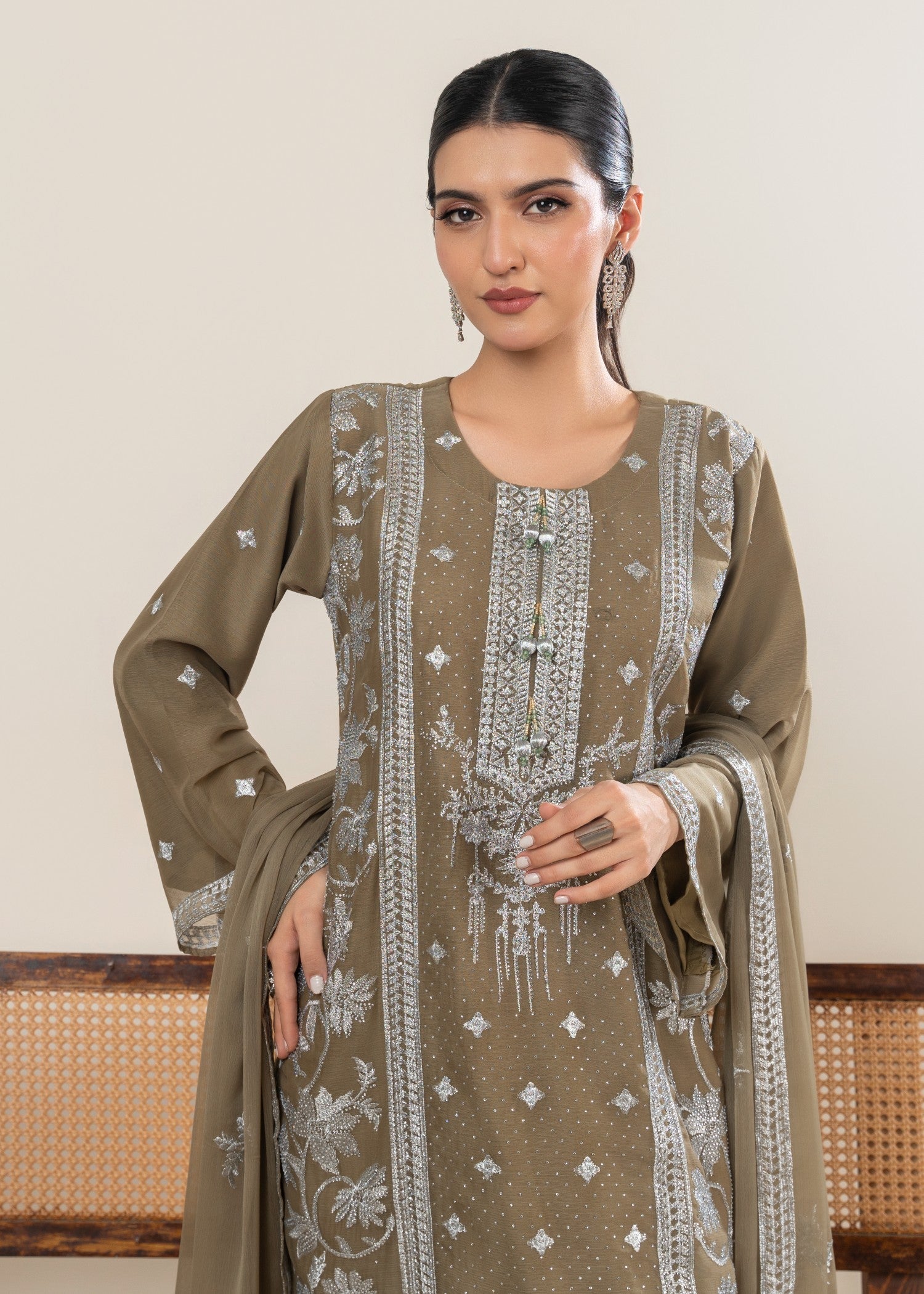 Four Season Boutique MAHROSE CHIFFON OLIVE GREEN Women 3pcs