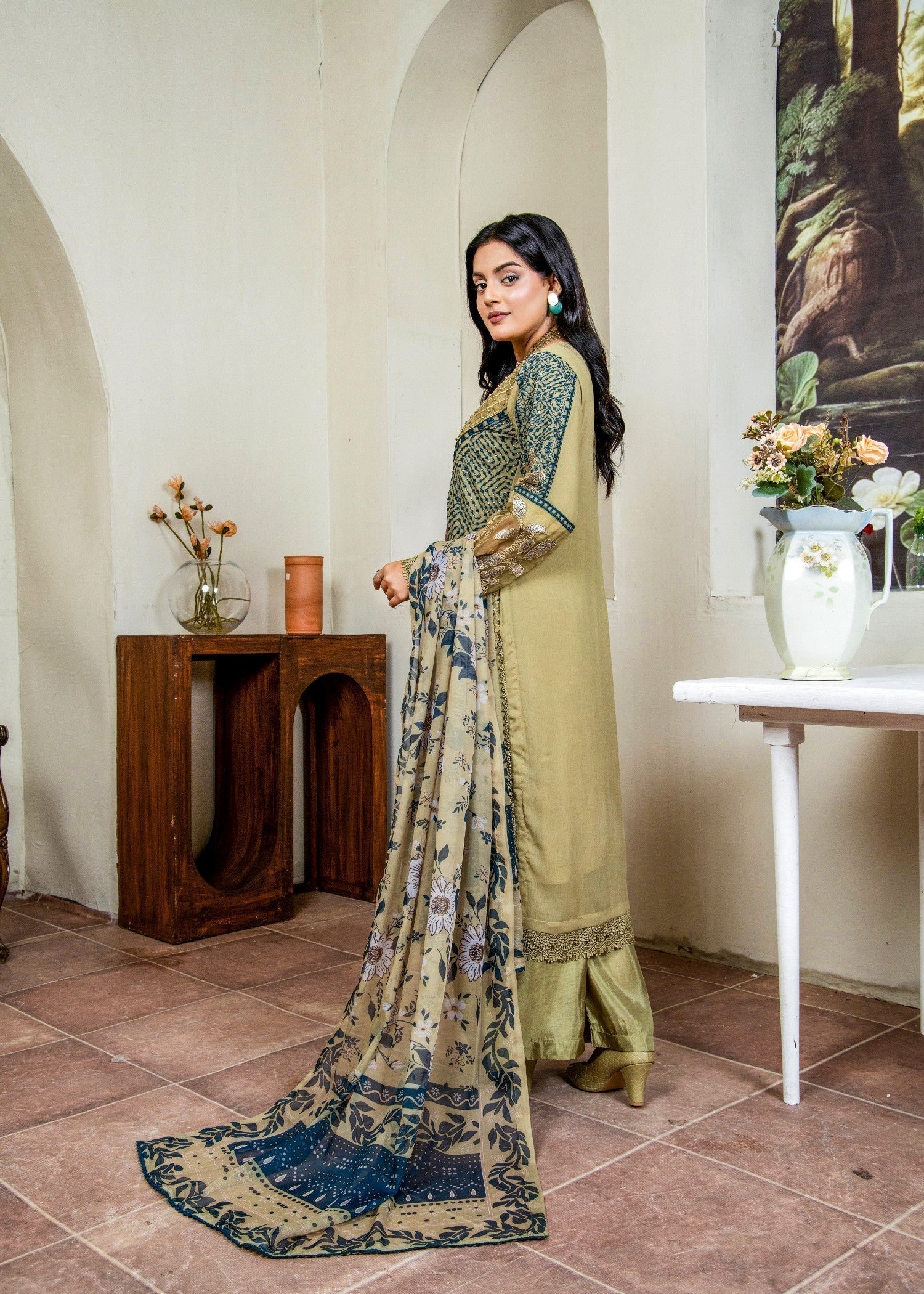 Pehnawa By Bin Akram’s Olive Aura Pret | Chiffon Kurta Set Women 3pcs