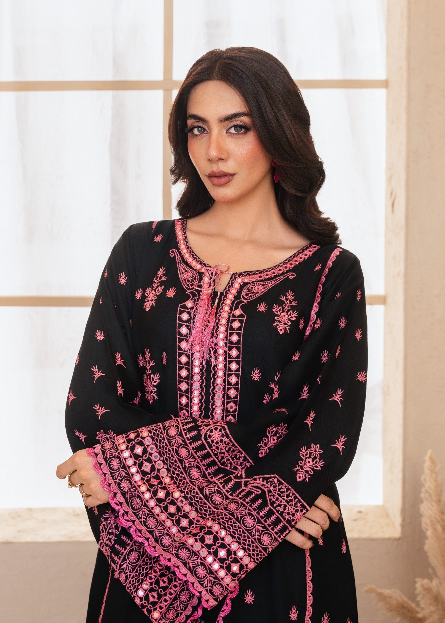 Tehzeeb Libas BLACK ROSE EMBROIDERED Women 2pcs