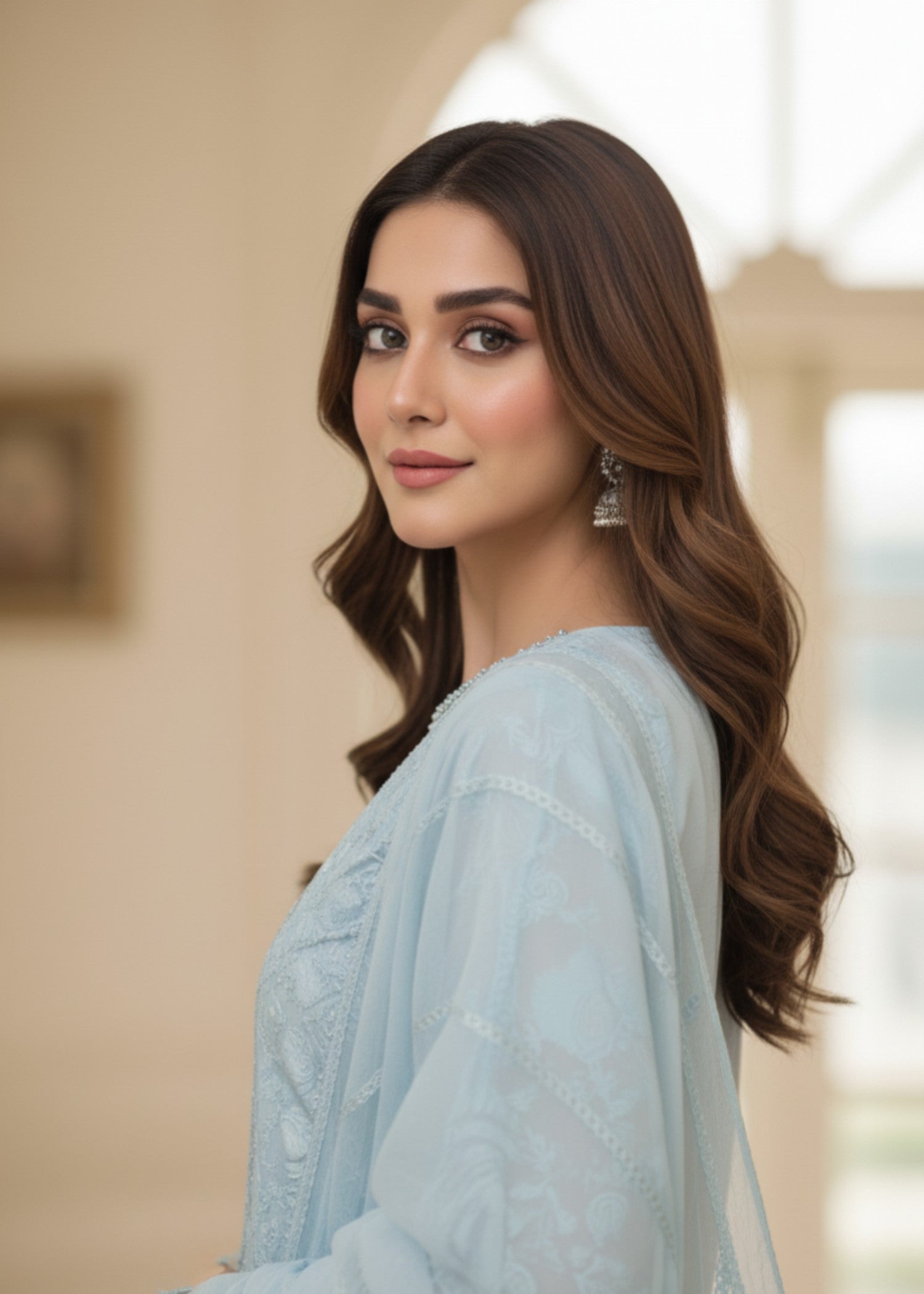 MMG Garments RUKHSAR| ORGANZA NET EMBROIDERED KURTA SET ICE BLUE MMG 1074 Women 3pcs