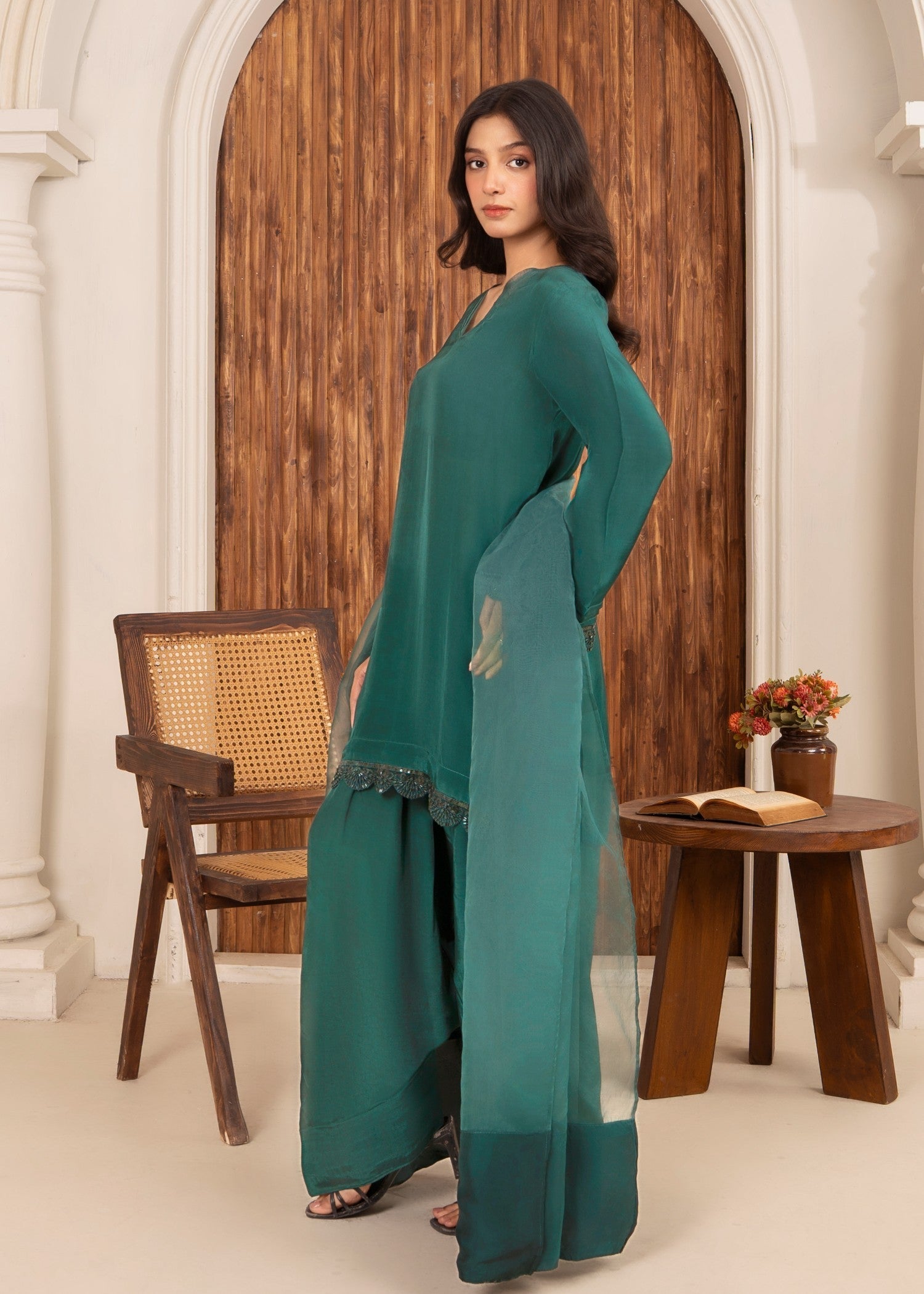 Ray Online Store Emerald Green Farshi Shalwar Set Women 3pcs