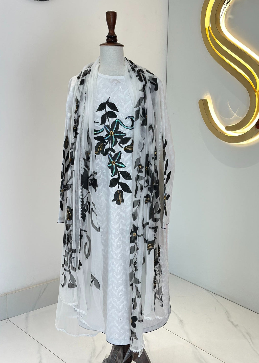 Symas Black Hand Painted Shirt and Dupatta Women 2pcs