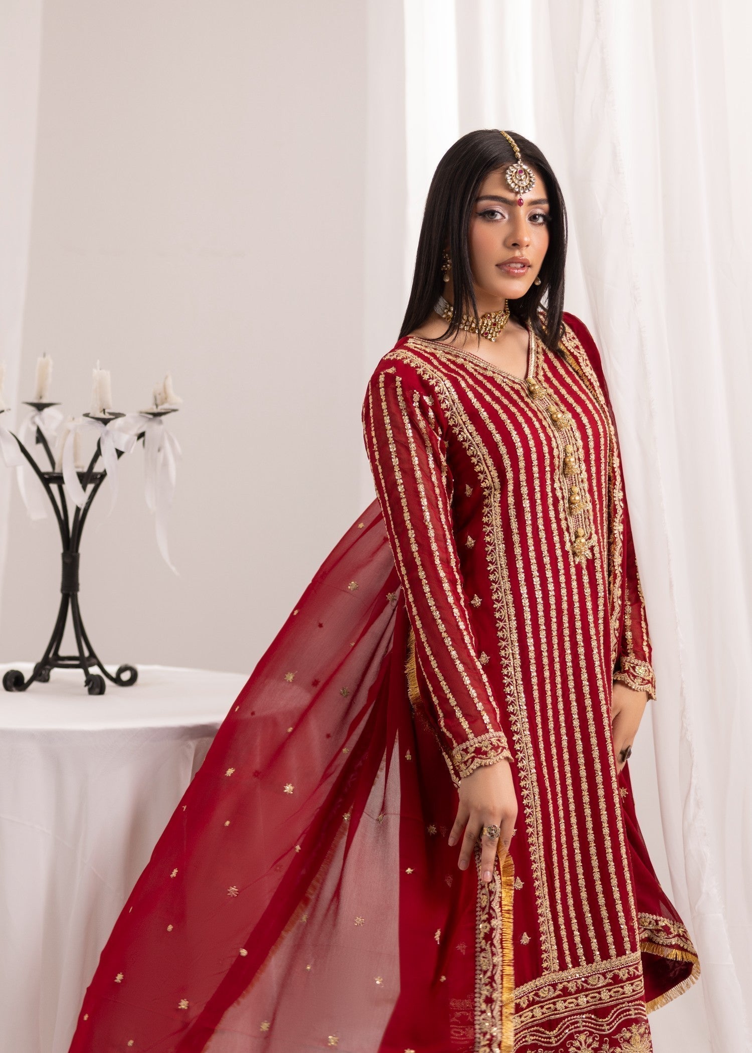 Alyssa MAROON CHIFFON SUIT ALL908 Women 3pcs