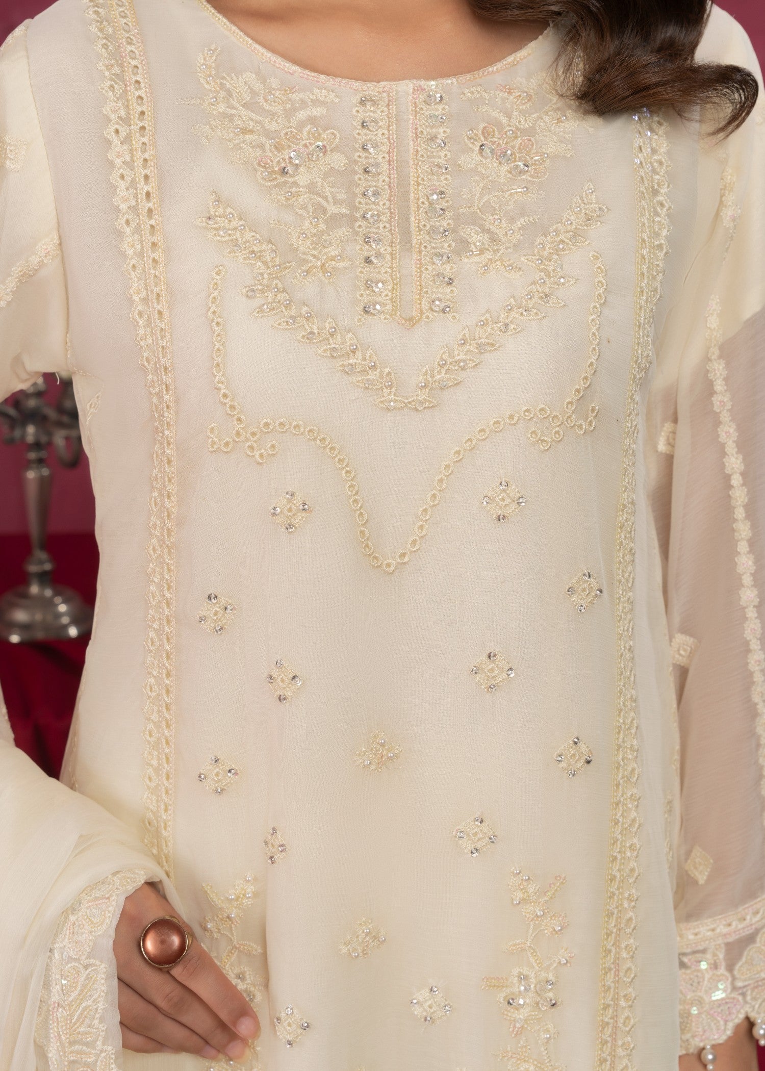 Four Season Boutique ZOBIA GHARARA CREAM Women 3pcs