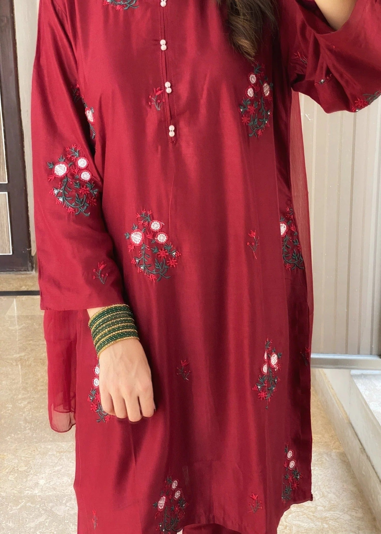Chaudhary Arts Tulip Embroidered (Mehroon) Women 2pcs