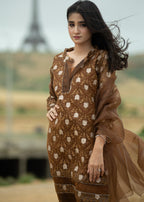 Hayati Collections Organza Suit – Embroidered | Rust Women 3pcs