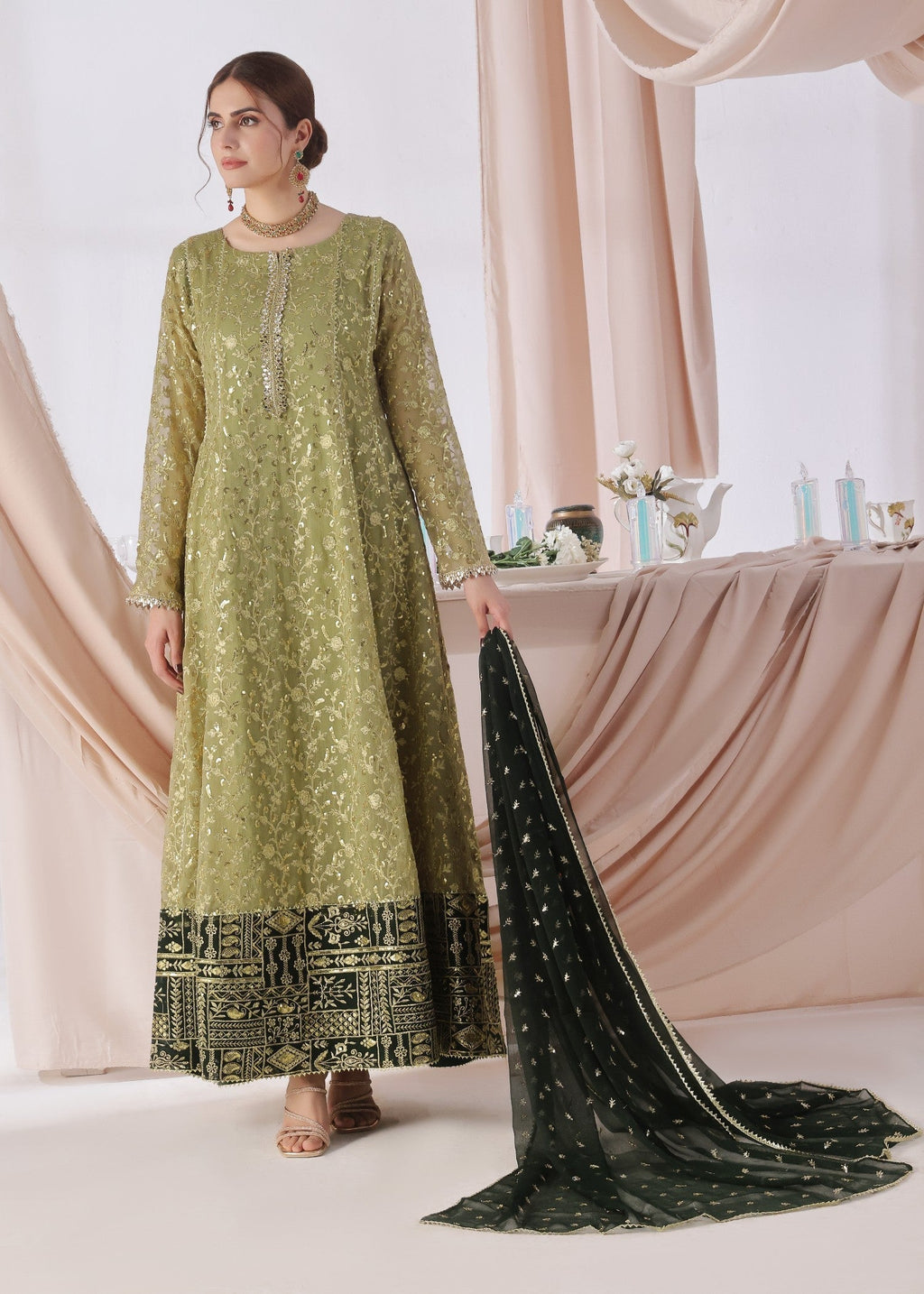 Ayesha Closet Hajra Noor Olive Women 3pcs